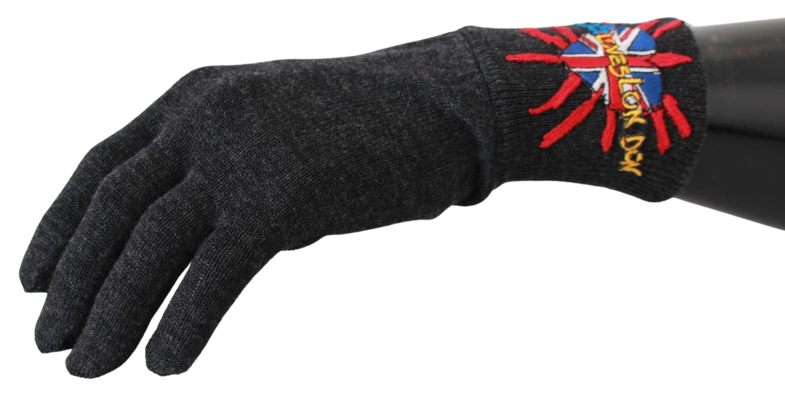 Dolce & Gabbana Gray #DGLovesLondon Embroidered Wool Gloves Dolce & Gabbana