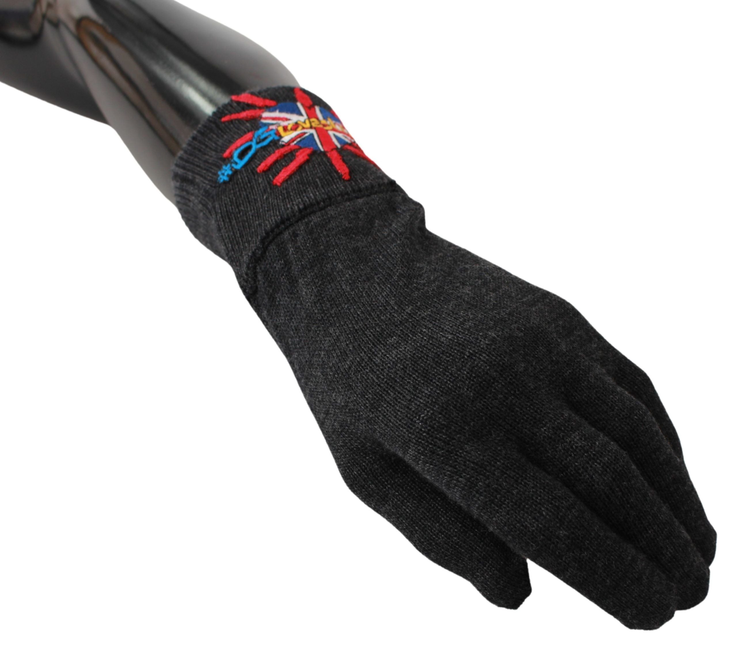 Dolce & Gabbana Gray #DGLovesLondon Embroidered Wool Gloves Dolce & Gabbana