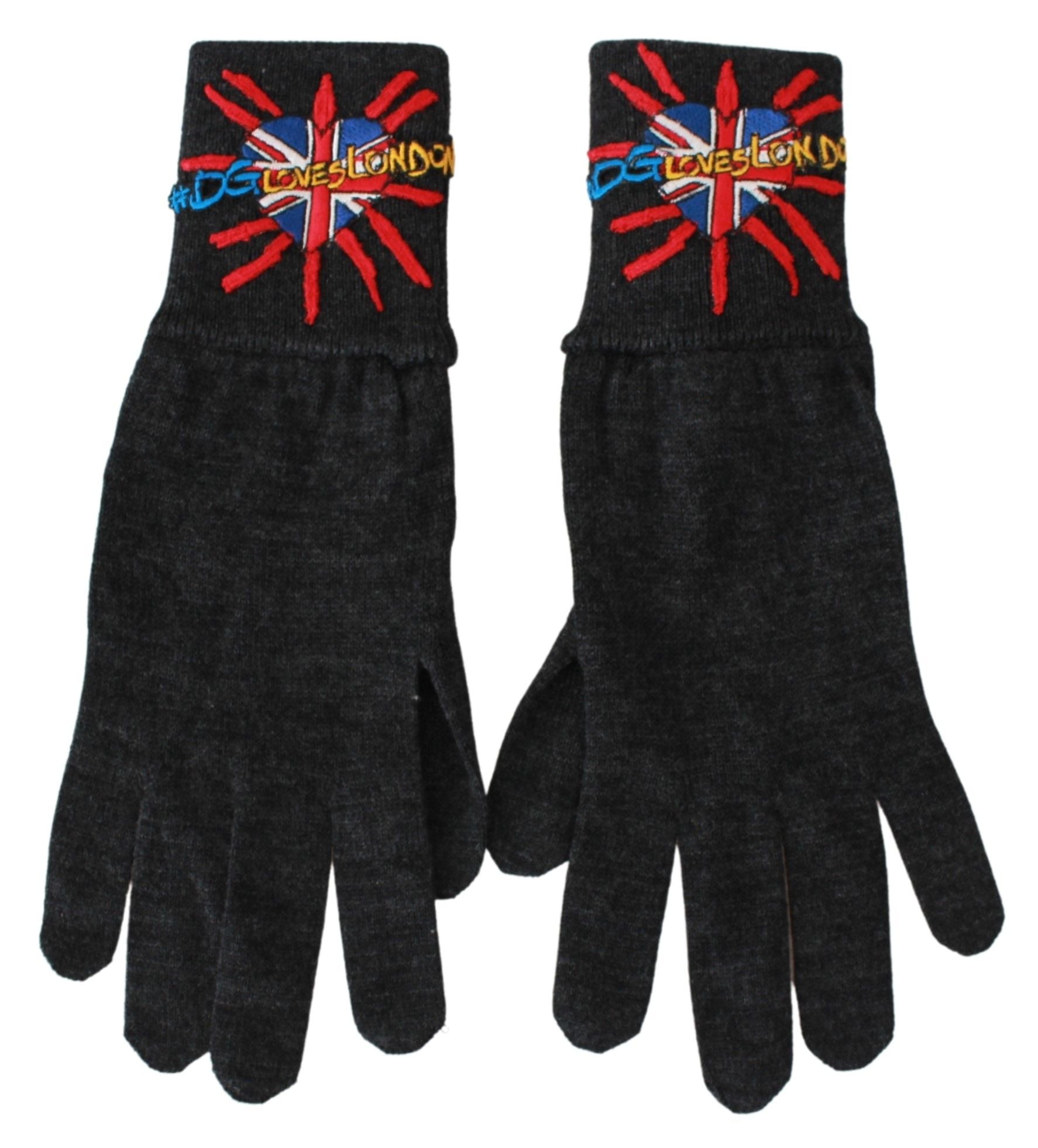 Dolce & Gabbana Gray #DGLovesLondon Embroidered Wool Gloves Dolce & Gabbana