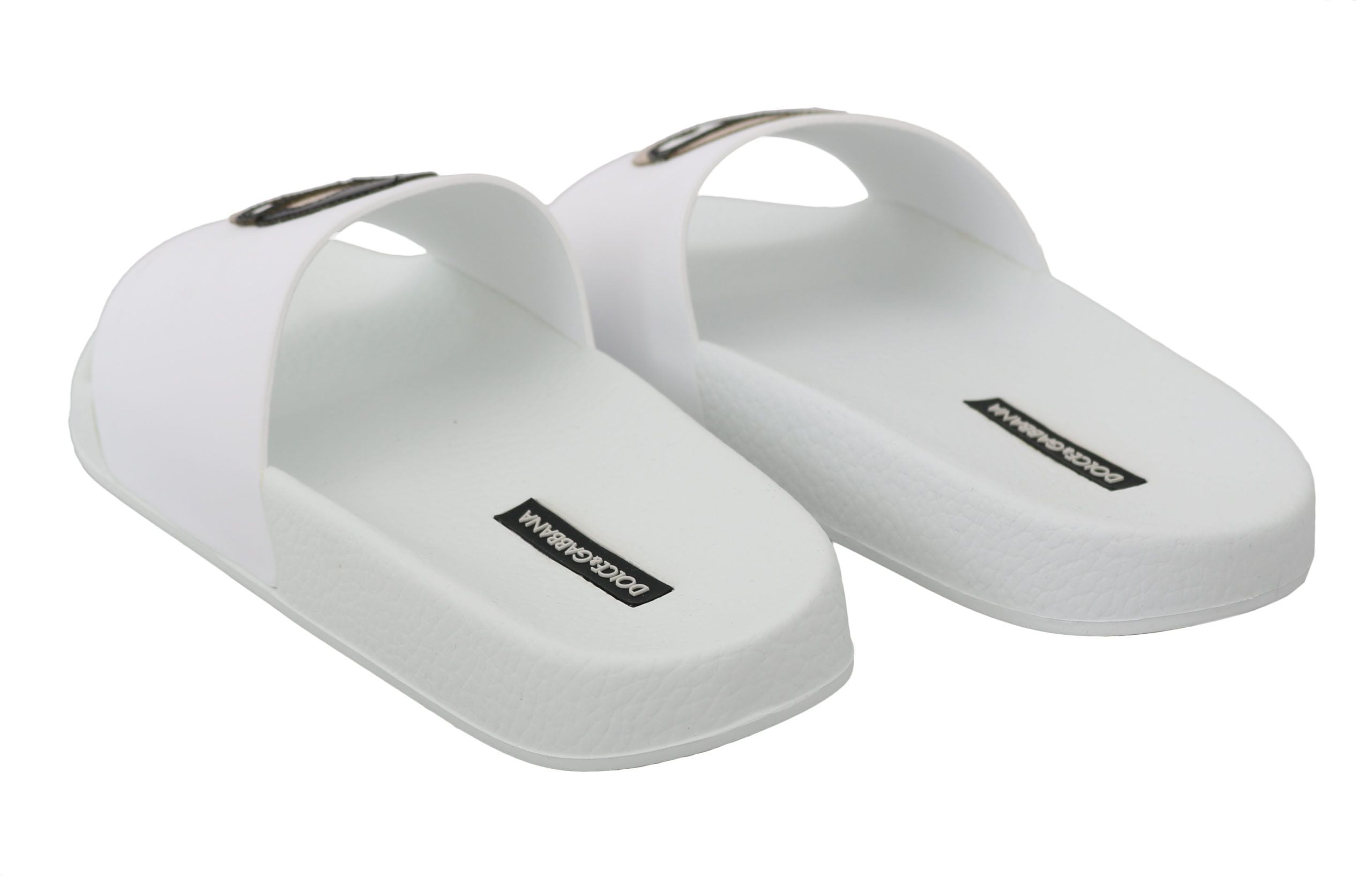 Dolce & Gabbana White Leather #dgfamily Slides Shoes Sandals Dolce & Gabbana