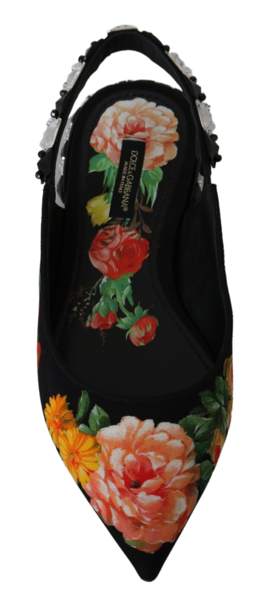 Dolce & Gabbana Black Floral Crystal Slingbacks Flats Shoes Dolce & Gabbana