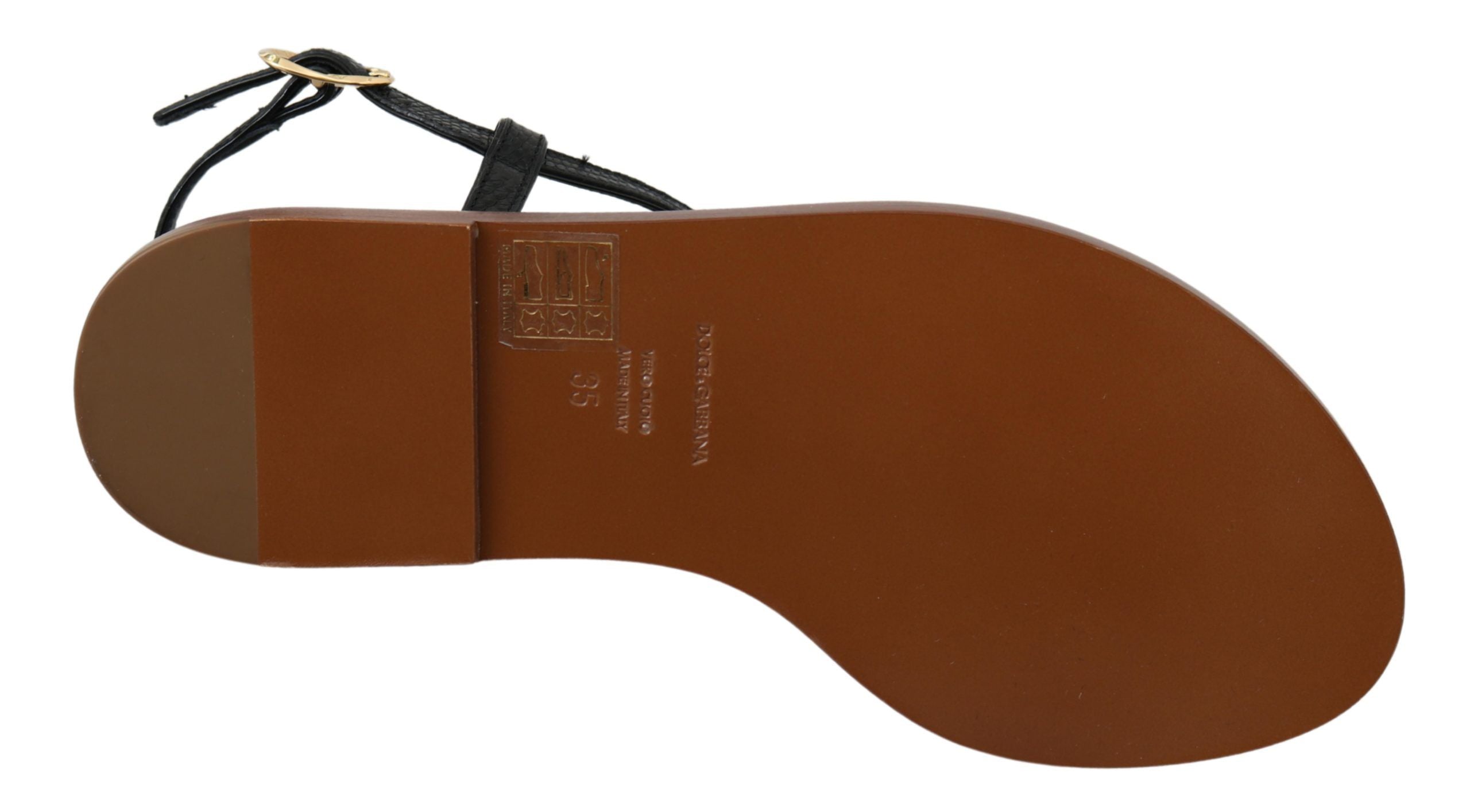 Dolce & Gabbana Black Leather Coins Flip Flops Sandals Shoes Dolce & Gabbana