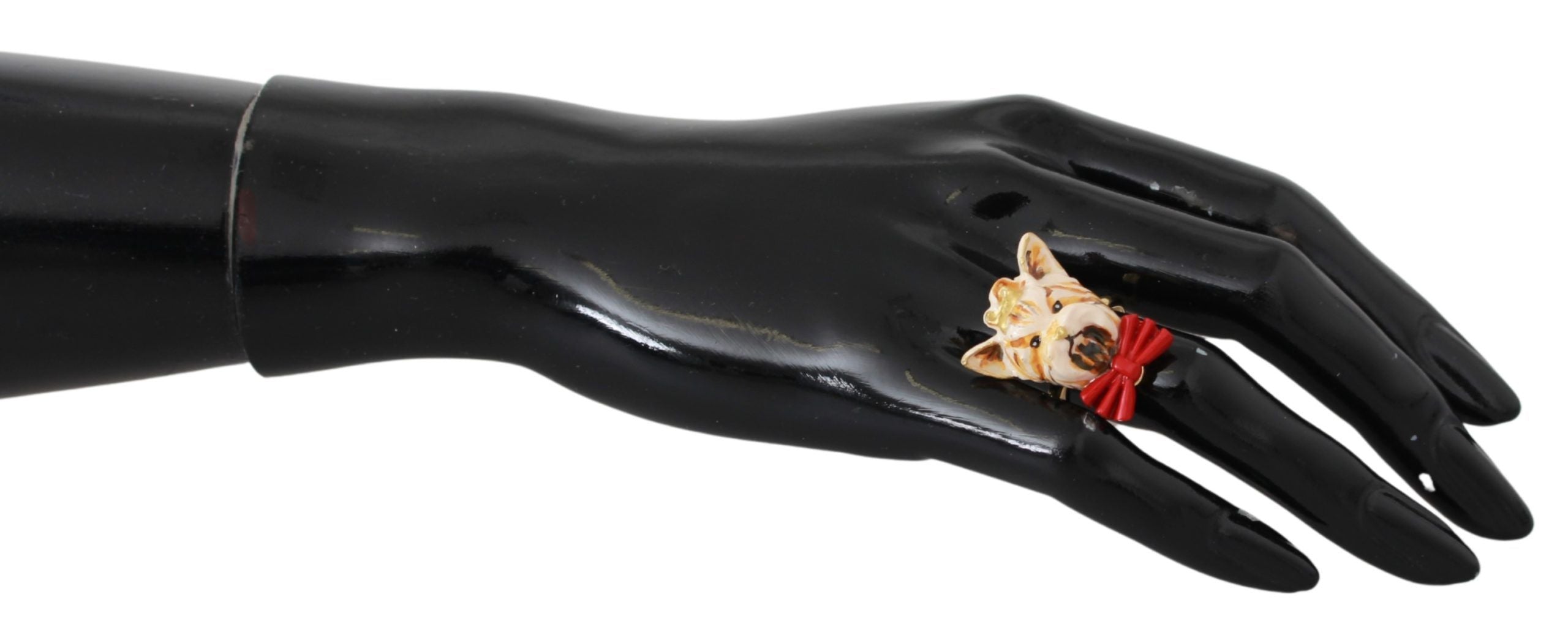 Dolce & Gabbana Gold Brass Resin Beige Dog Pet Branded Accessory Ring Dolce & Gabbana