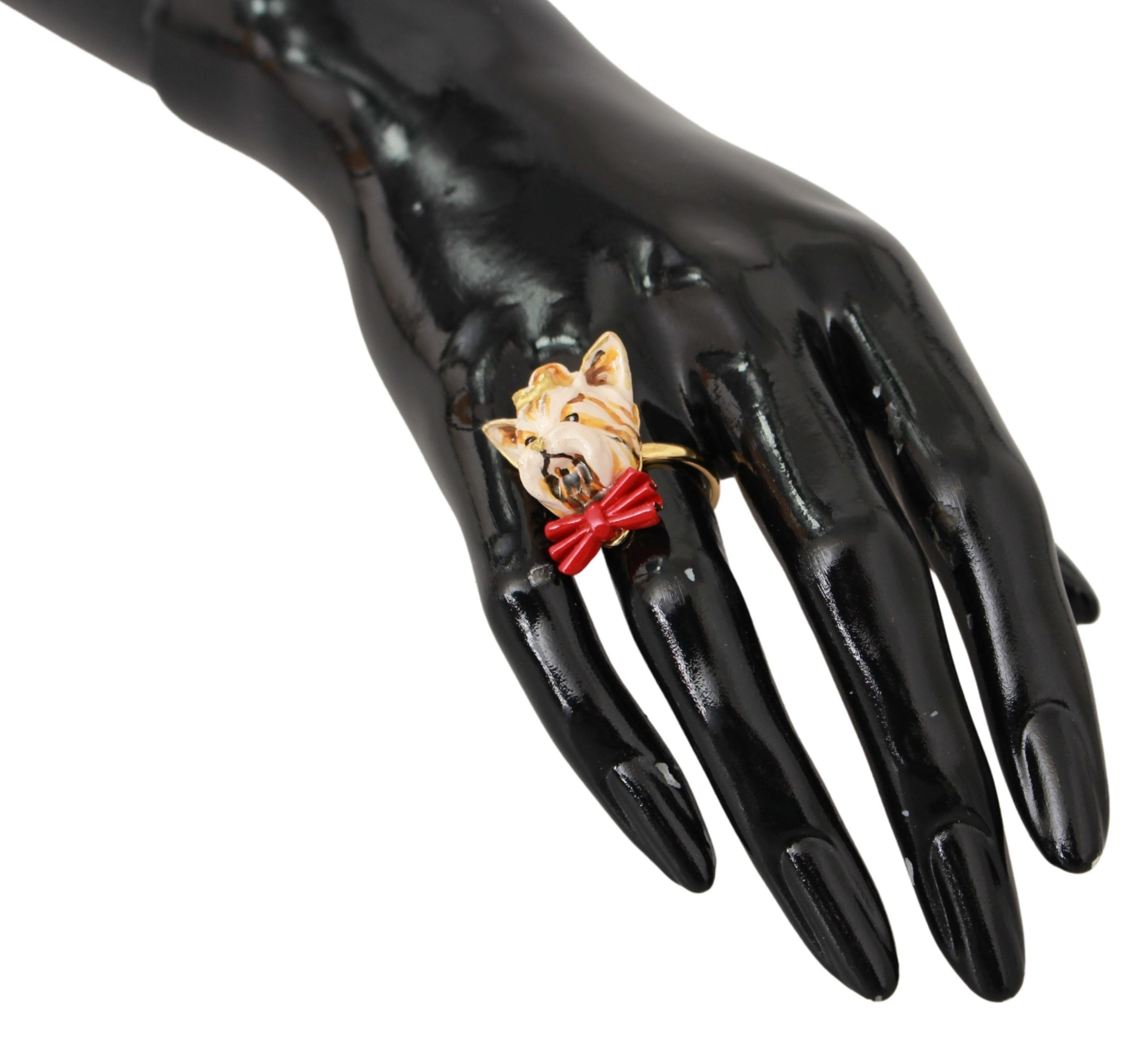 Dolce & Gabbana Gold Brass Resin Beige Dog Pet Branded Accessory Ring Dolce & Gabbana