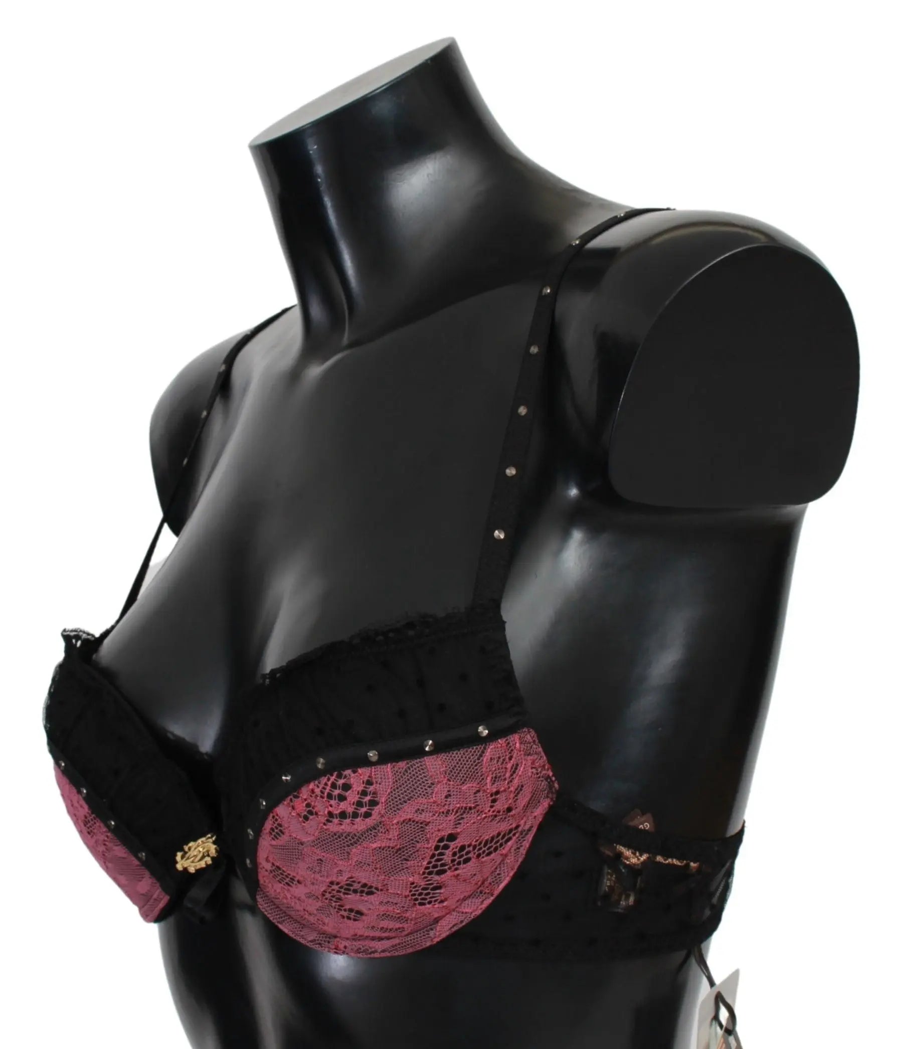 Roberto Cavalli Black Pink Lace Push Up Bra Underwear Roberto Cavalli