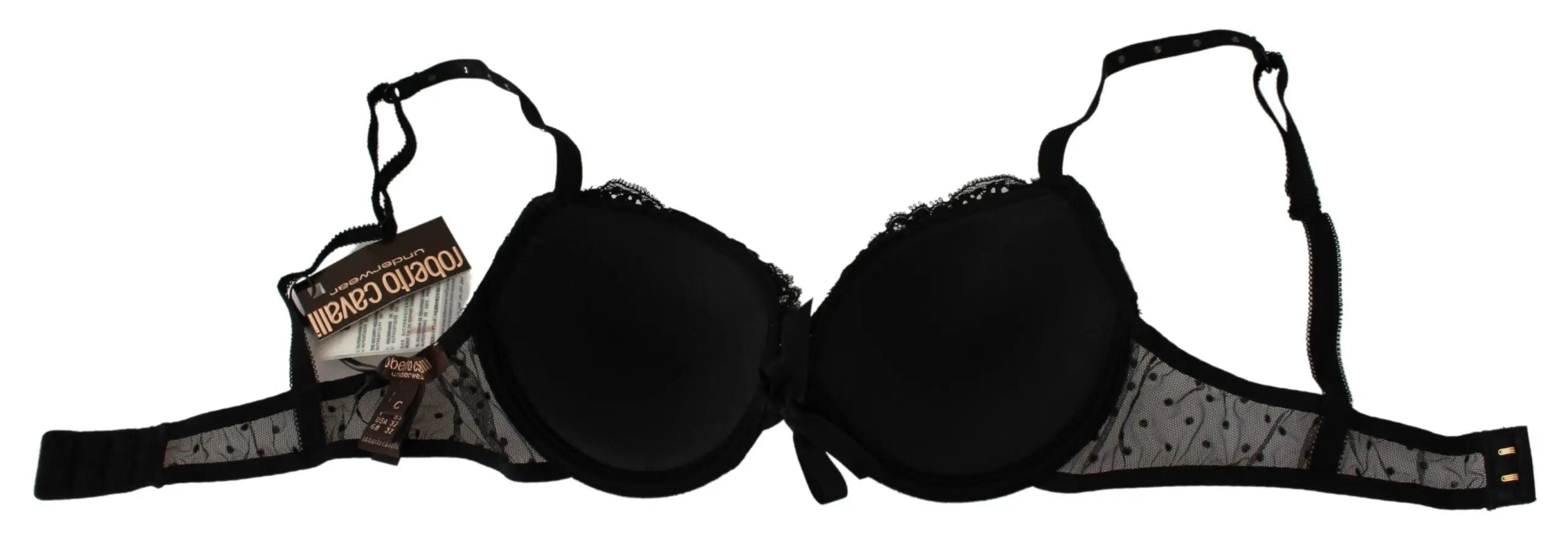 Roberto Cavalli Black Pink Lace Push Up Bra Underwear Roberto Cavalli