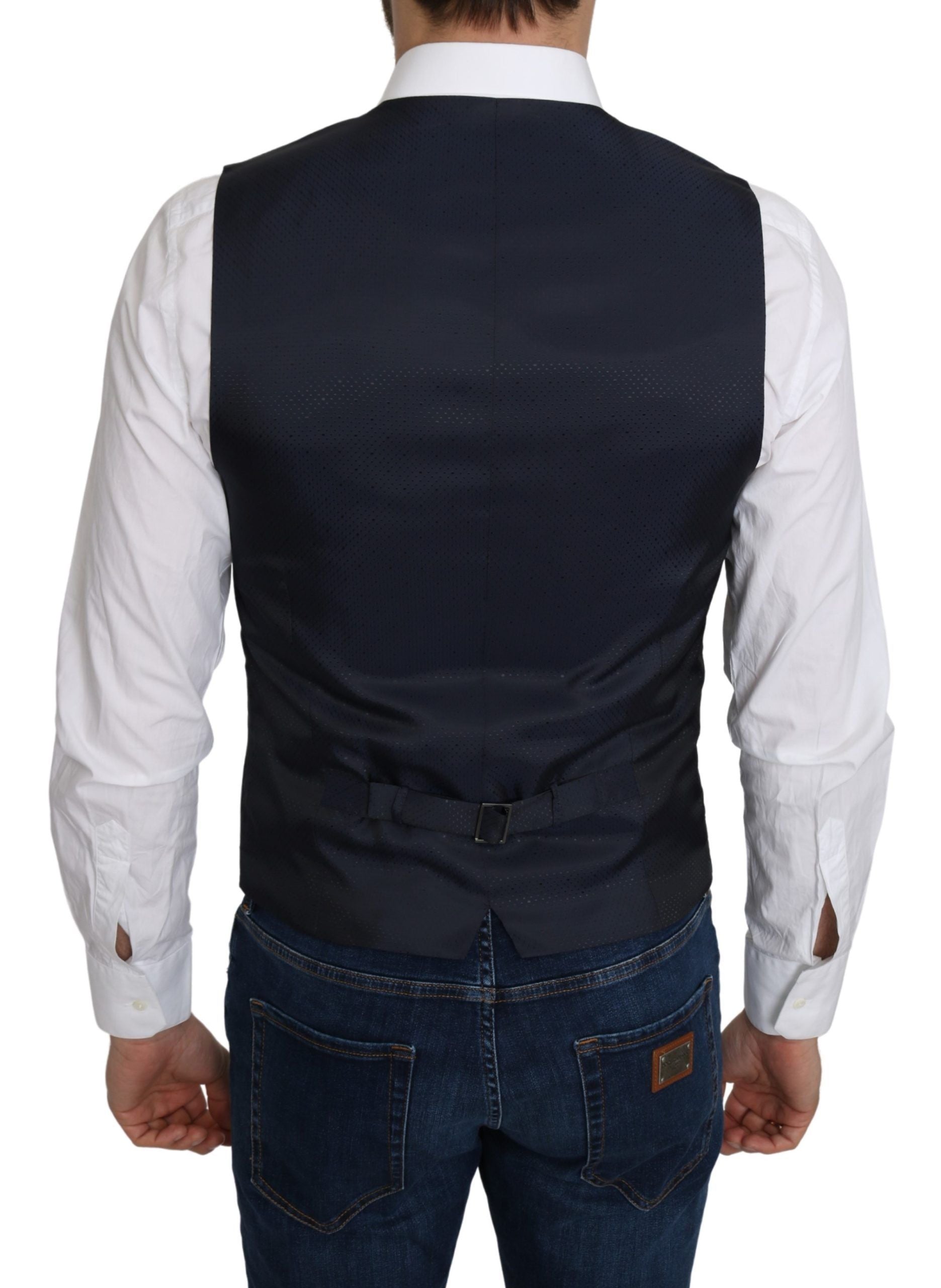 Dolce & Gabbana Blue Silk Romb Pattern Formal Coat Vest Dolce & Gabbana