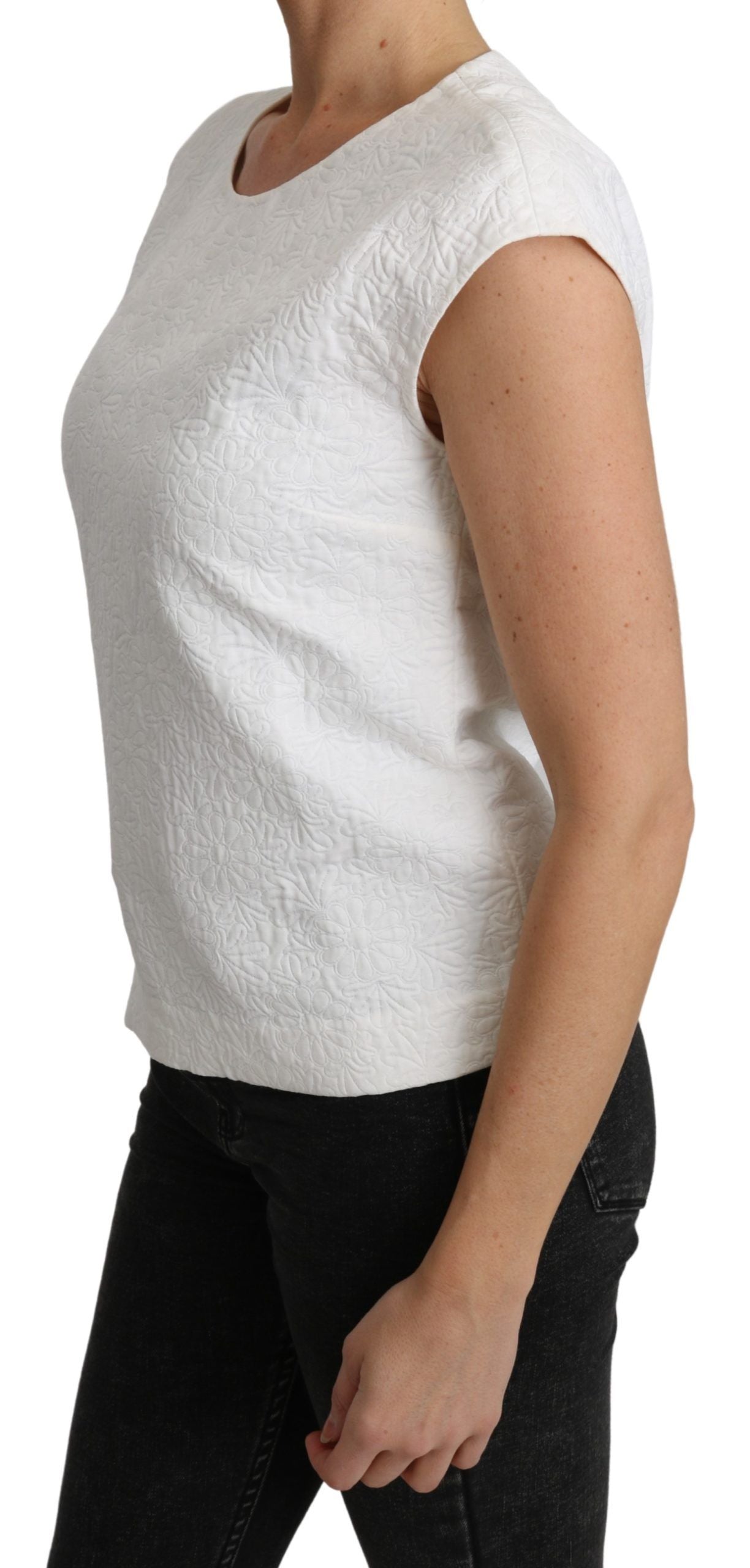 Dolce & Gabbana White Floral Brocade Blouse Cotton Top Dolce & Gabbana
