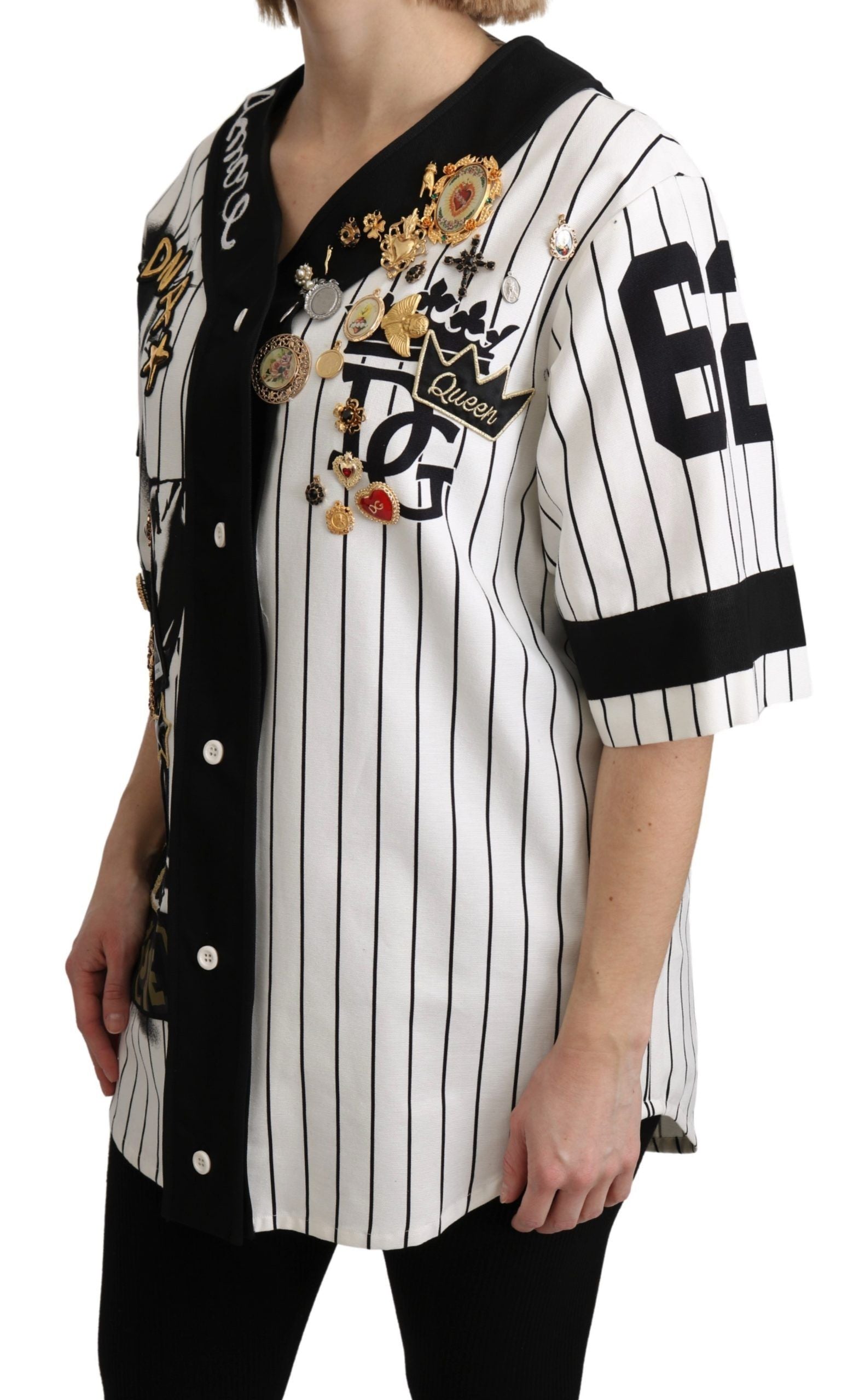 Dolce & Gabbana White and black Blouse Cotton Crystal Charms Amore Shirt Dolce & Gabbana