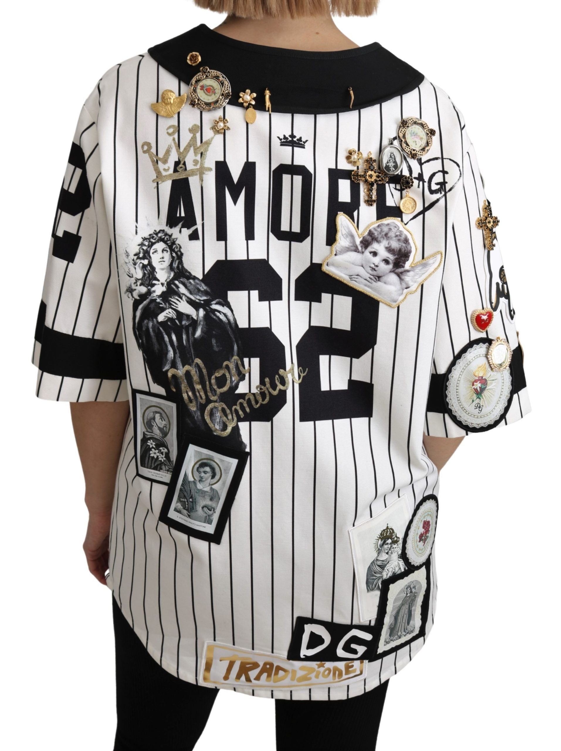 Dolce & Gabbana White and black Blouse Cotton Crystal Charms Amore Shirt Dolce & Gabbana