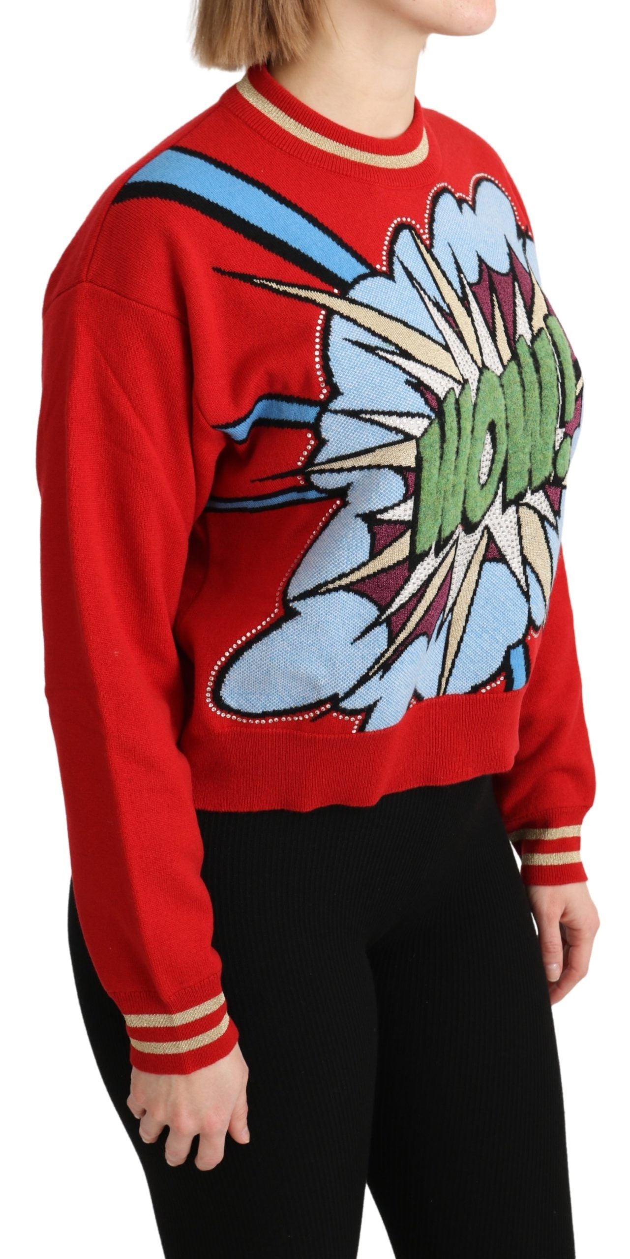 Dolce & Gabbana Red Knitted Cashmere Cartoon Top Sweater Dolce & Gabbana