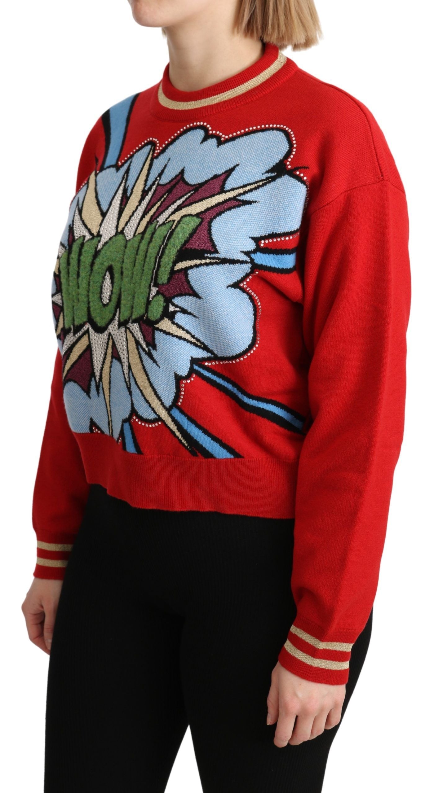 Dolce & Gabbana Red Knitted Cashmere Cartoon Top Sweater Dolce & Gabbana