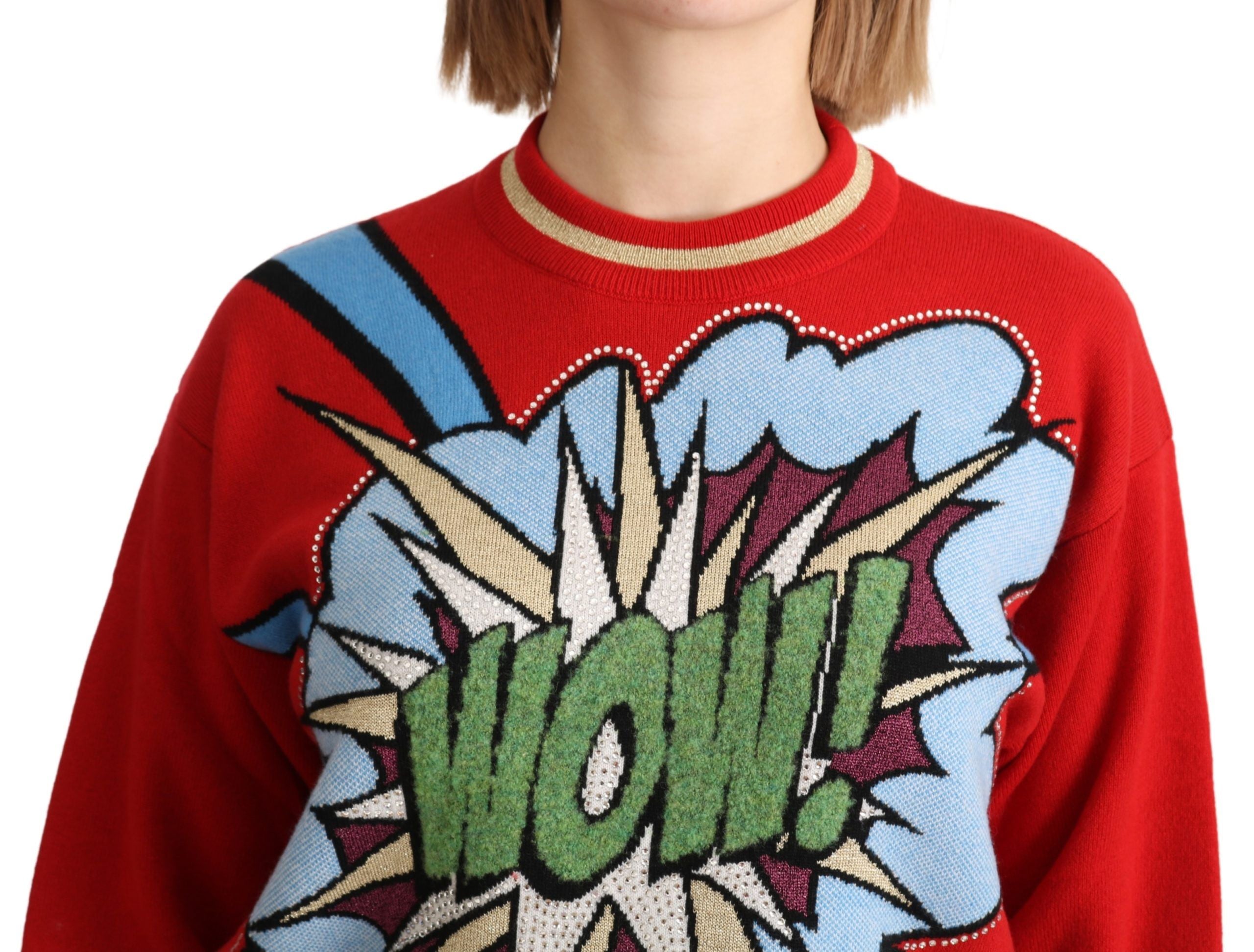Dolce & Gabbana Red Knitted Cashmere Cartoon Top Sweater Dolce & Gabbana
