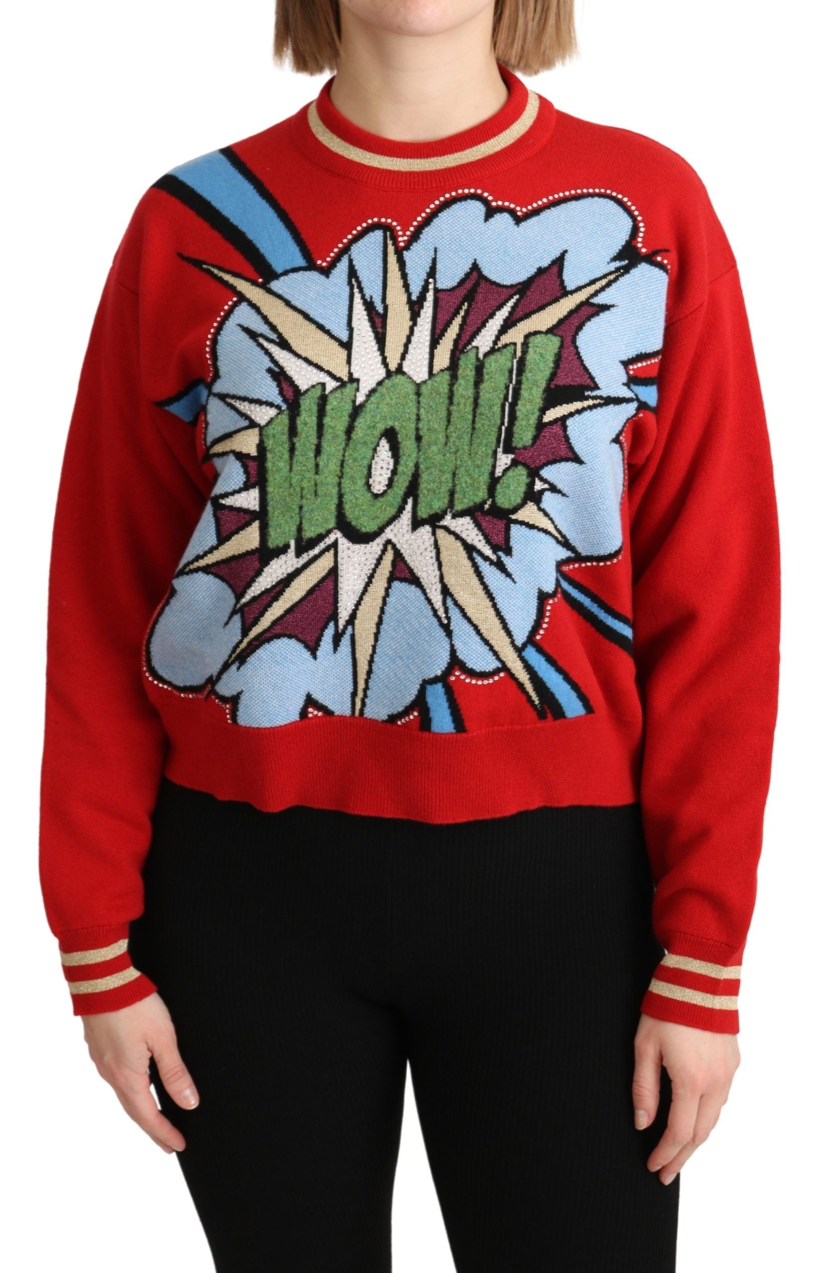 Dolce & Gabbana Red Knitted Cashmere Cartoon Top Sweater Dolce & Gabbana