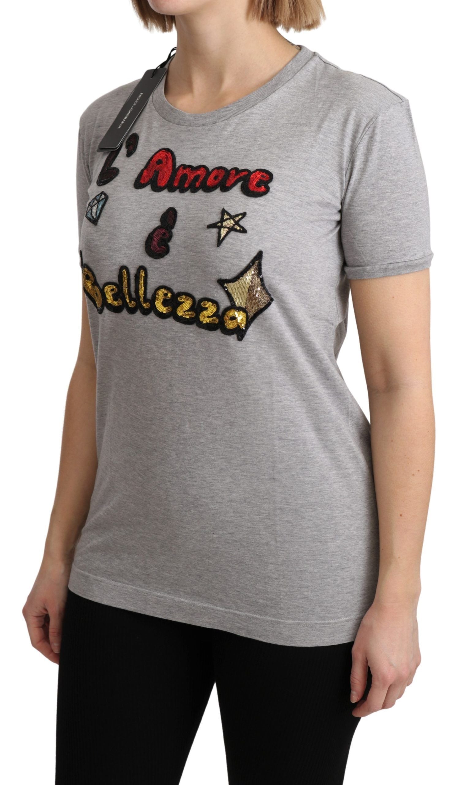 Dolce & Gabbana Gray Cotton Amore e Bellezza Top T-shirt Dolce & Gabbana