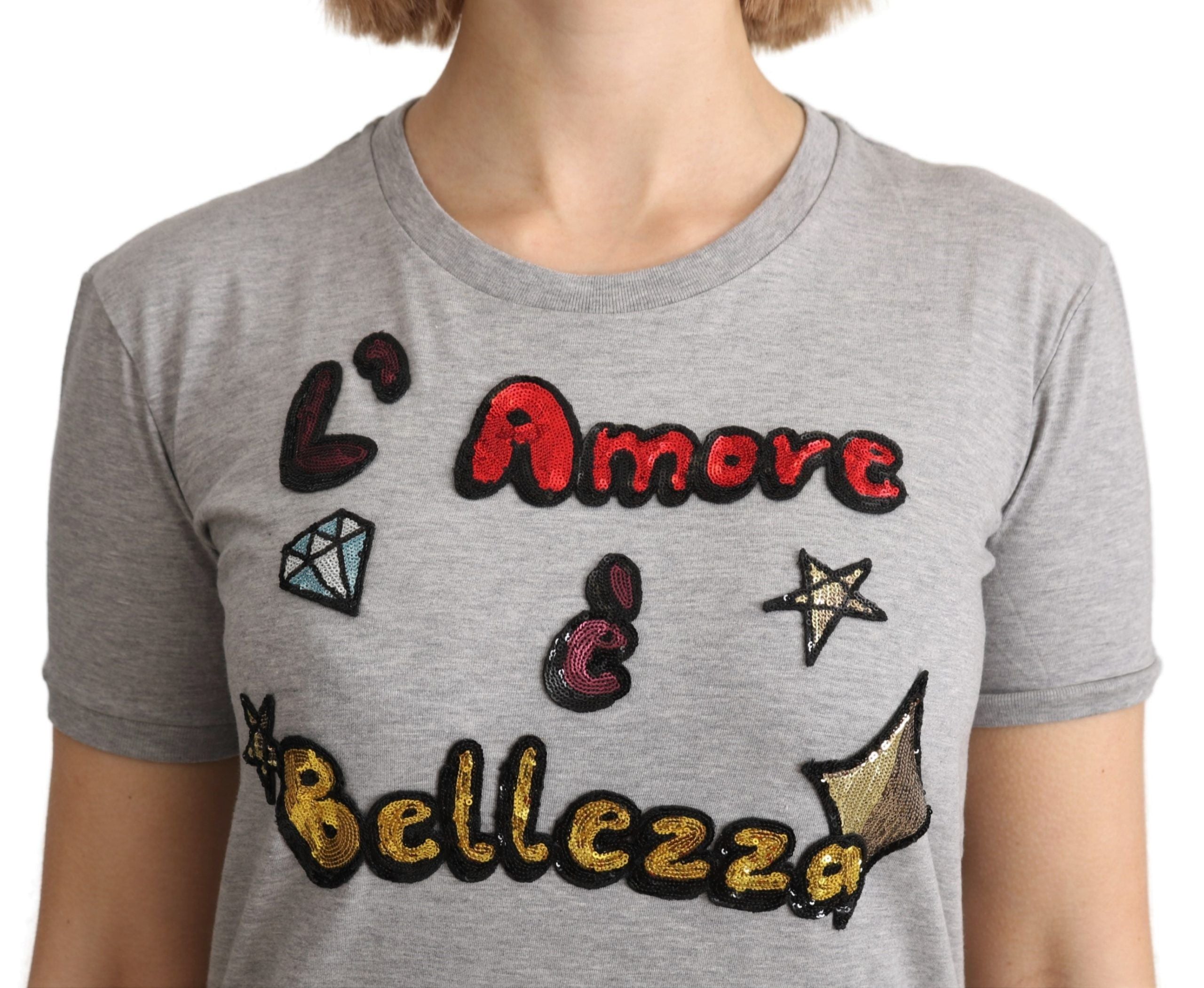 Dolce & Gabbana Gray Cotton Amore e Bellezza Top T-shirt Dolce & Gabbana