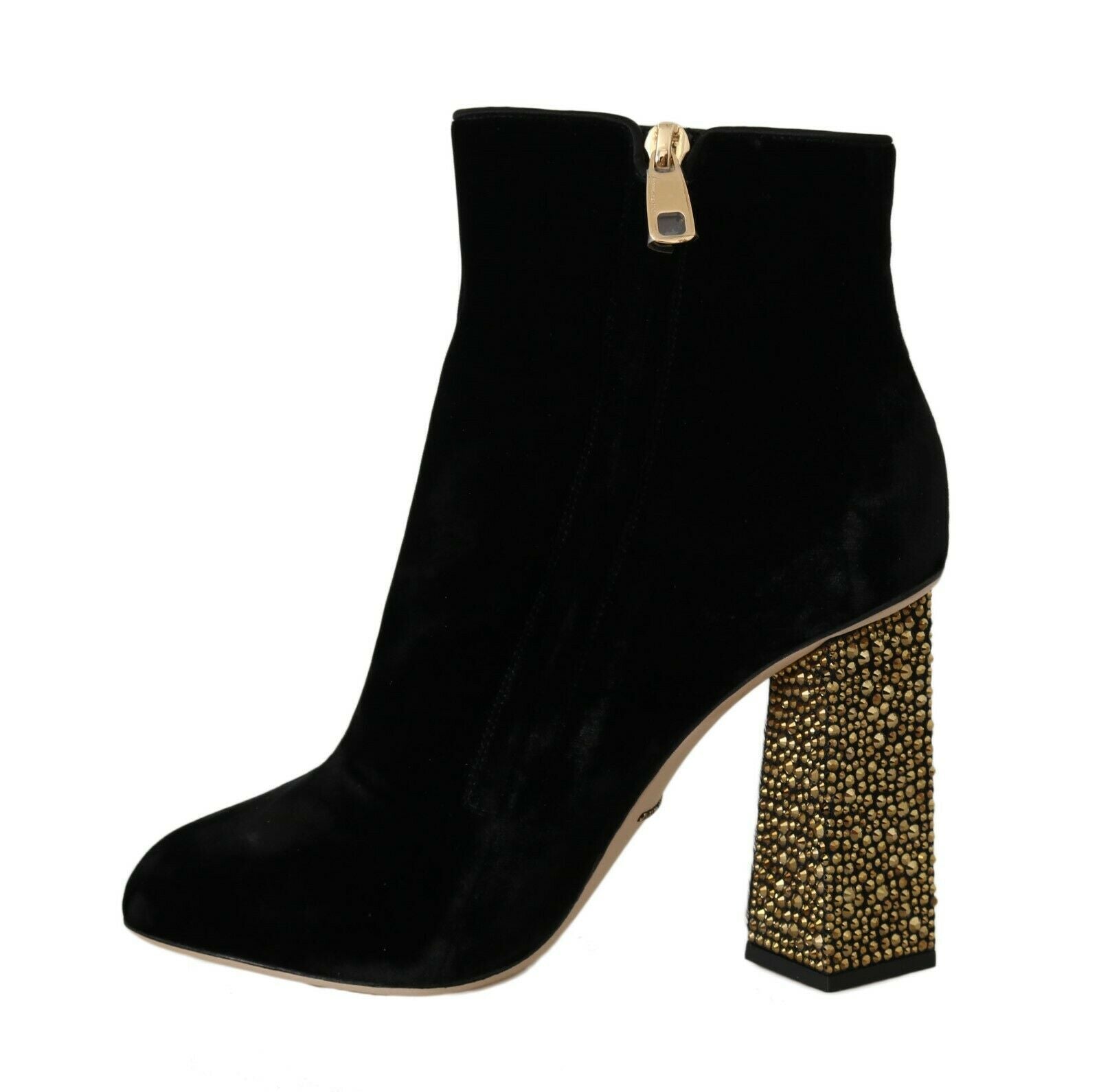 Dolce & Gabbana Black Velvet Crystal Square Heels Shoes Dolce & Gabbana
