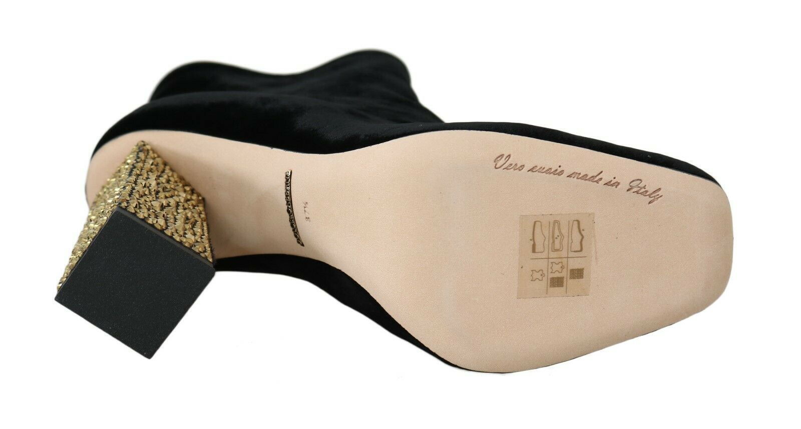 Dolce & Gabbana Black Velvet Crystal Square Heels Shoes Dolce & Gabbana
