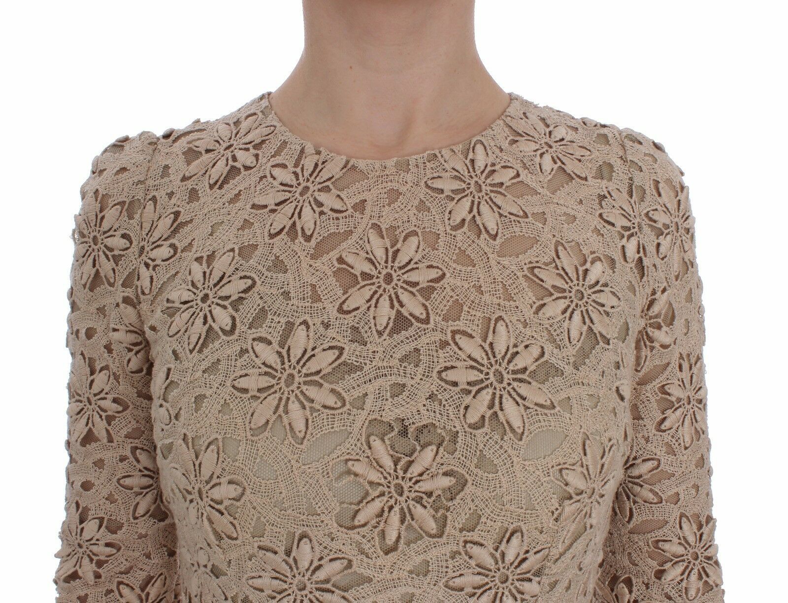 Dolce & Gabbana Beige Floral Lace Sheath Maxi Dress Dolce & Gabbana