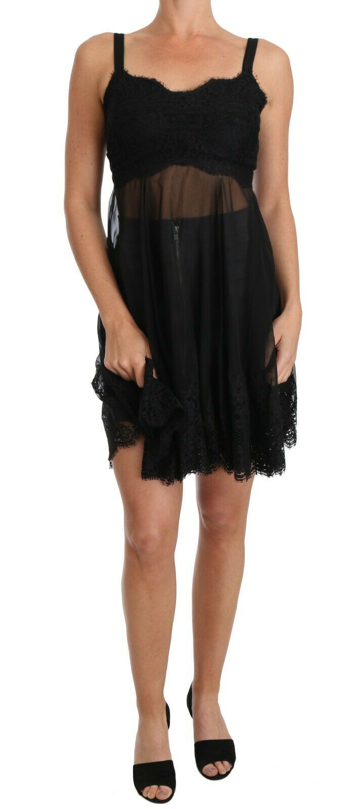 Dolce & Gabbana Black Silk Lace Dress Chemise Lingerie Dolce & Gabbana