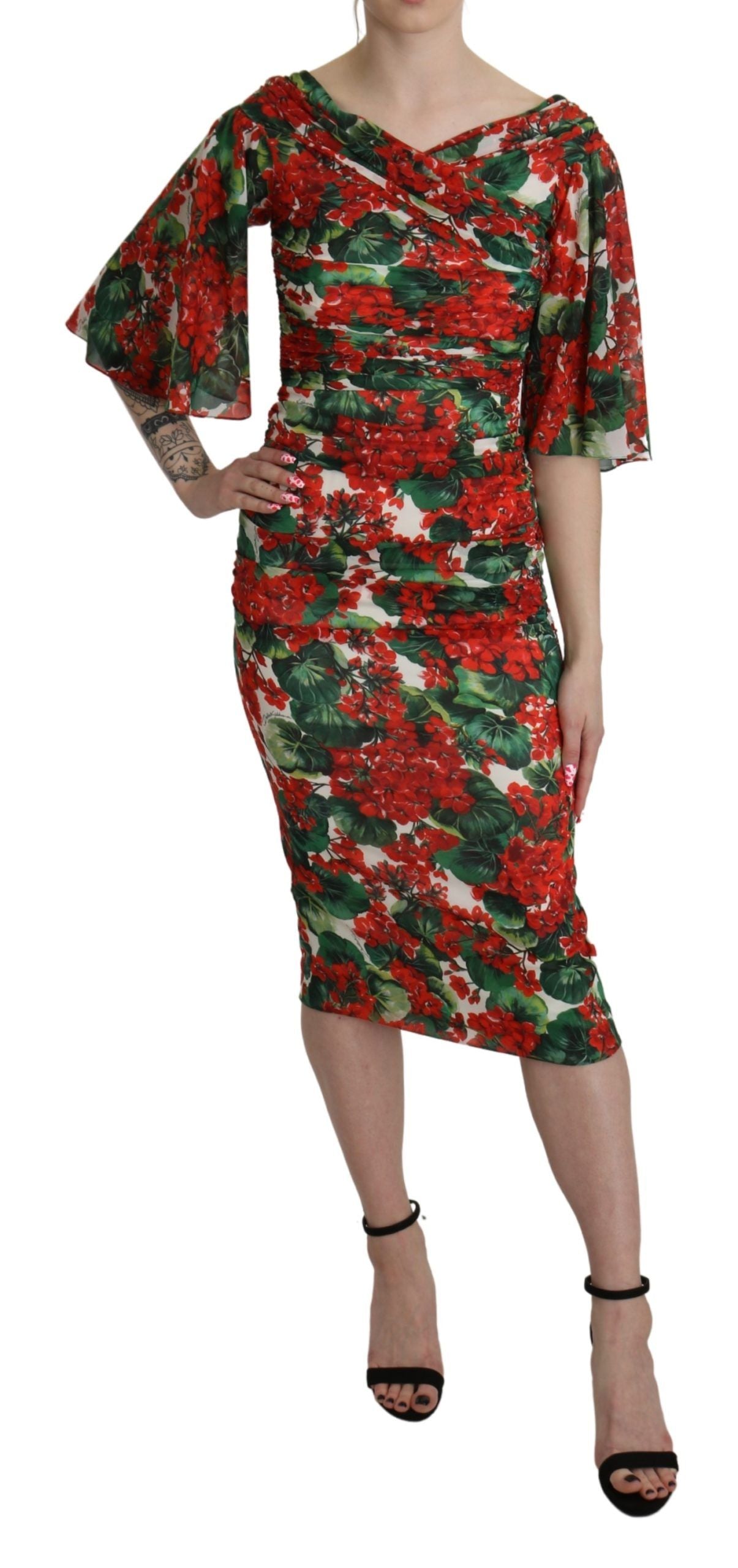 Dolce & Gabbana Red Floral Sheath Midi Silk Stretch Dress Dolce & Gabbana