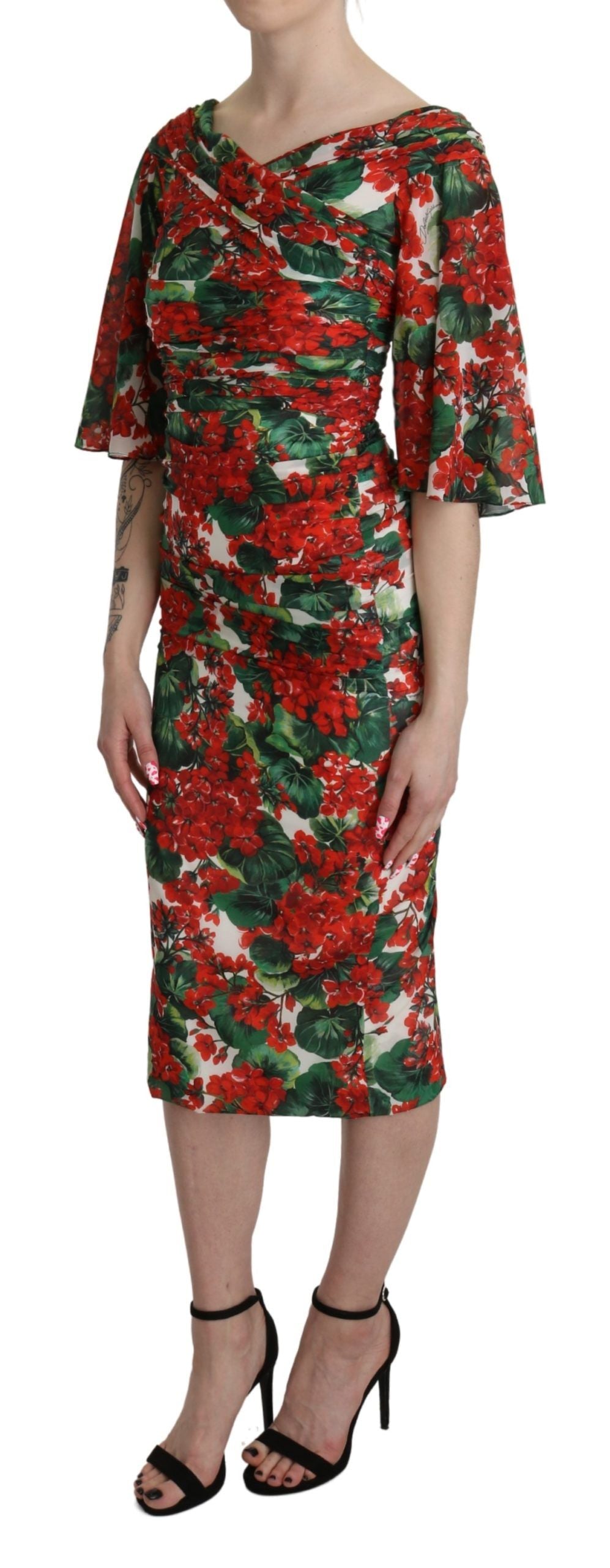 Dolce & Gabbana Red Floral Sheath Midi Silk Stretch Dress Dolce & Gabbana