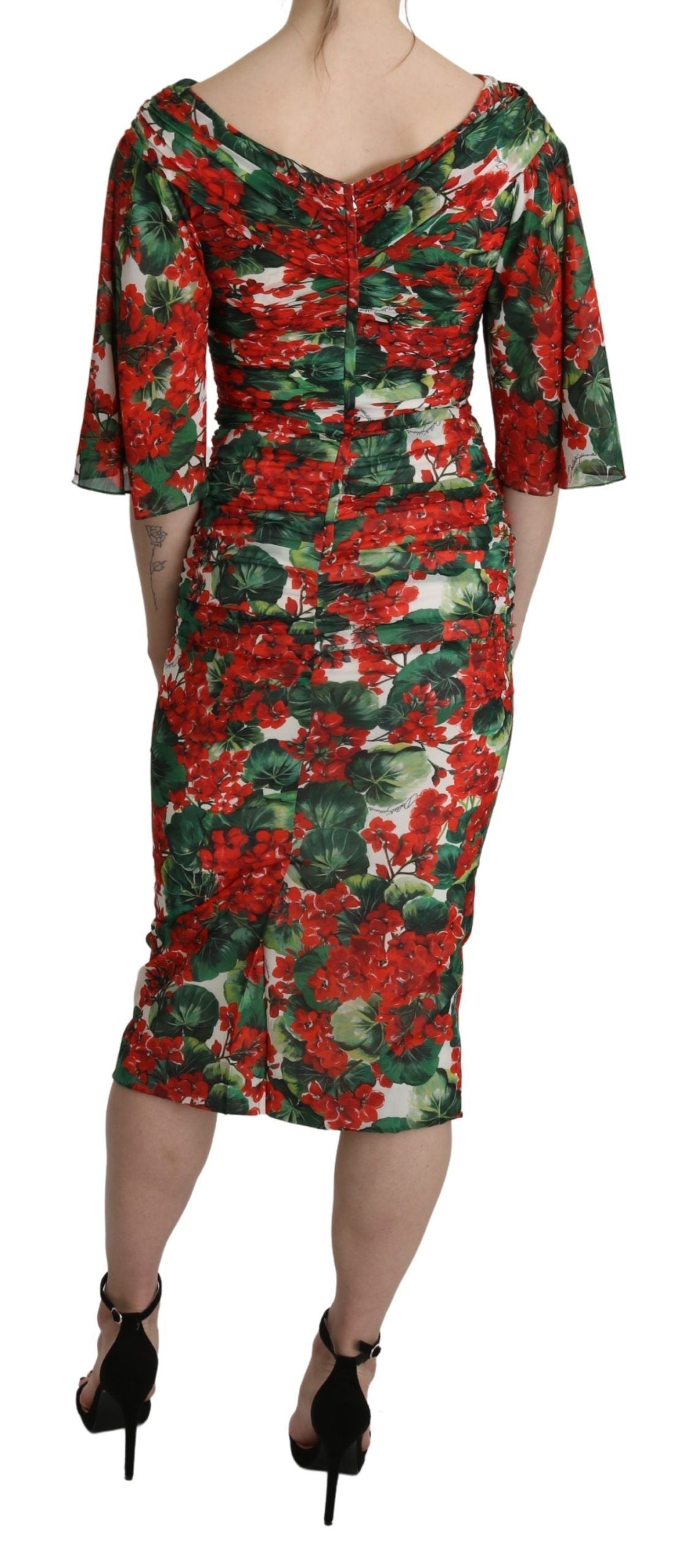 Dolce & Gabbana Red Floral Sheath Midi Silk Stretch Dress Dolce & Gabbana
