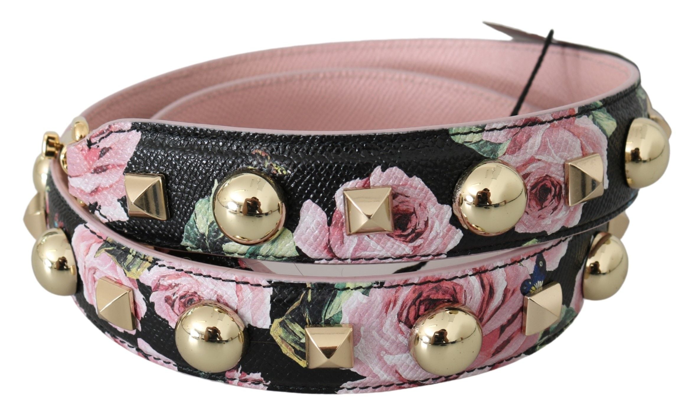 Dolce & Gabbana Pink Floral Leather Stud Accessory Shoulder Strap Dolce & Gabbana