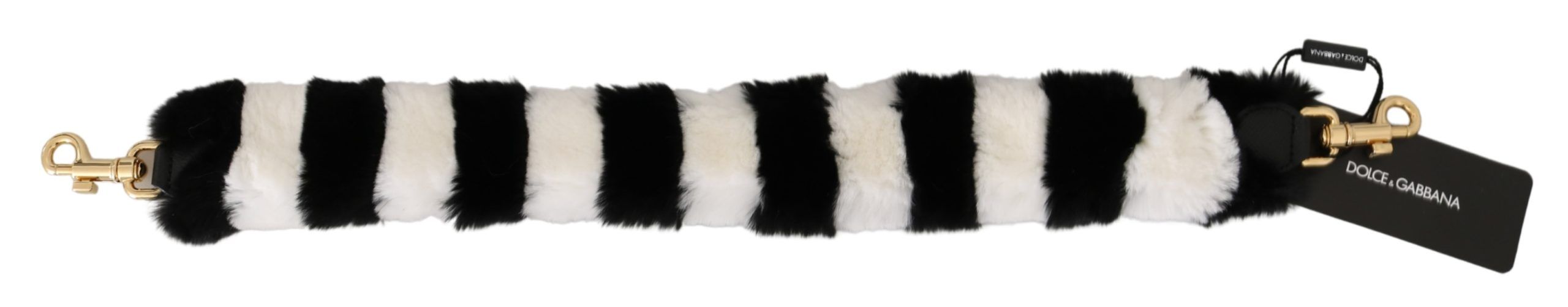 Dolce & Gabbana Black White Lapin Fur Accessory Shoulder Strap Dolce & Gabbana