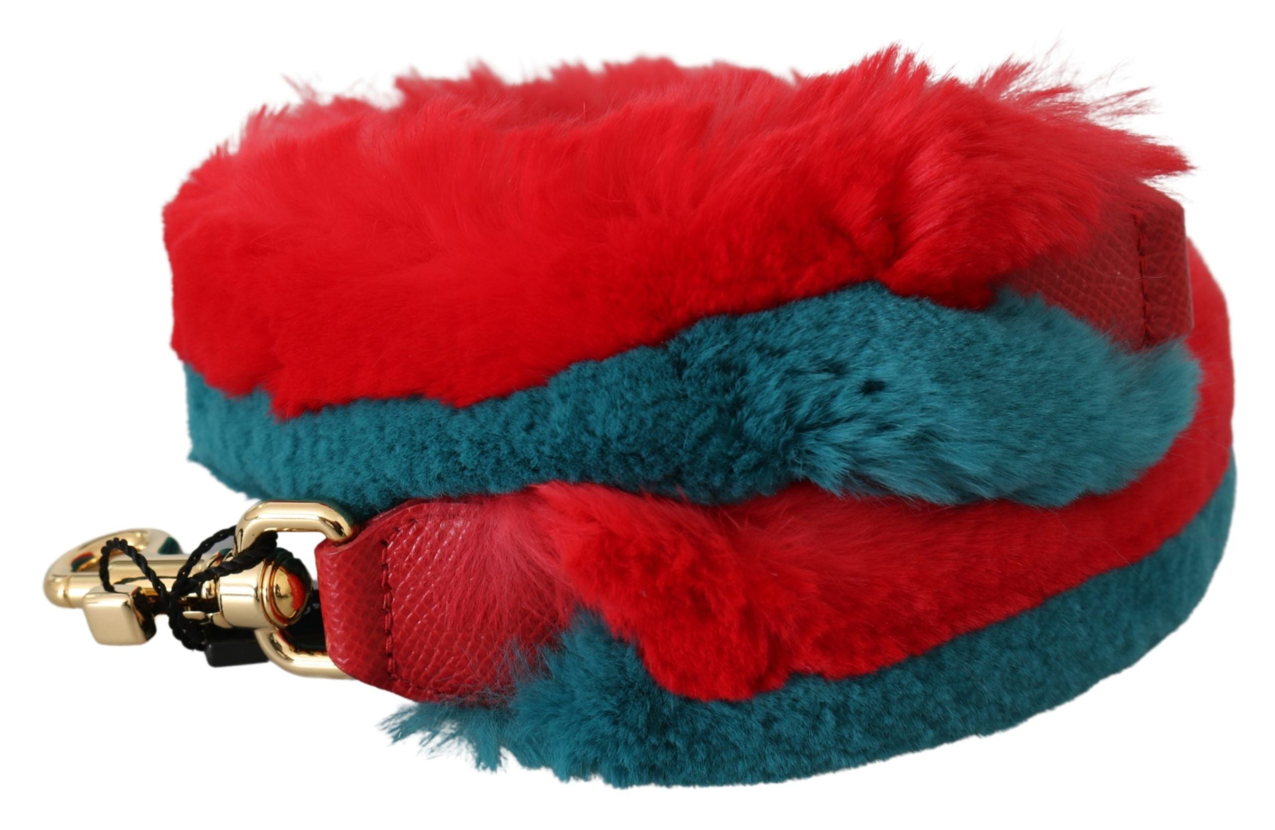 Dolce & Gabbana Red Blue Rabbit Fur Leather Shoulder Strap Dolce & Gabbana