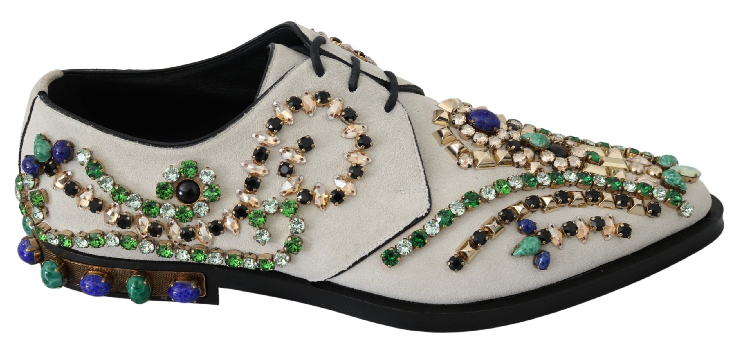 Dolce & Gabbana White Suede Crystal Dress Broque Shoes Dolce & Gabbana