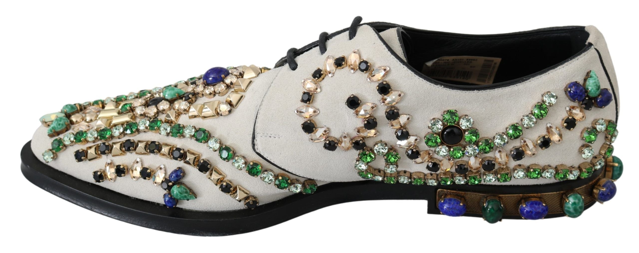Dolce & Gabbana White Suede Crystal Dress Broque Shoes Dolce & Gabbana