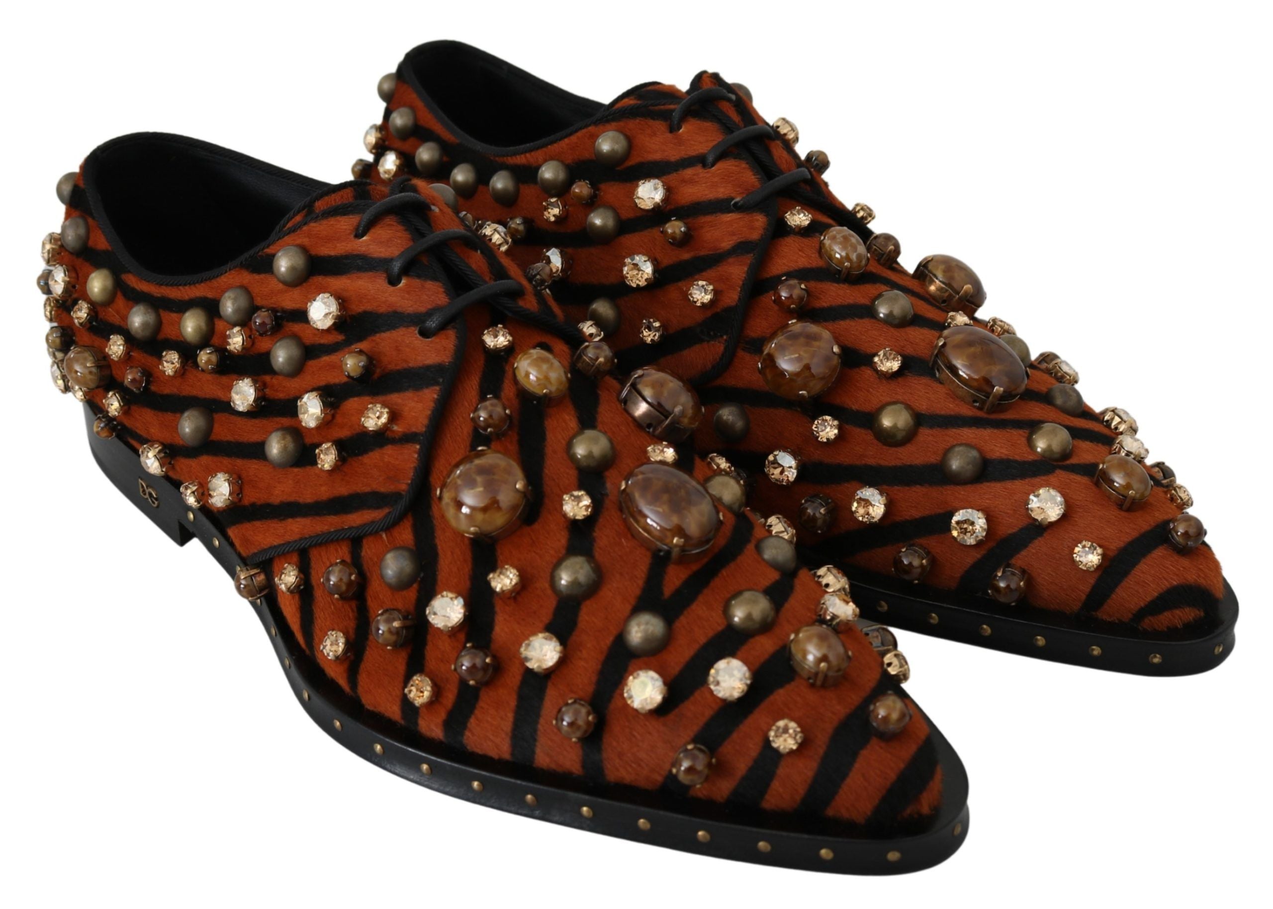 Dolce & Gabbana Orange Pony Hair Crystal Dress Broque Shoes Dolce & Gabbana