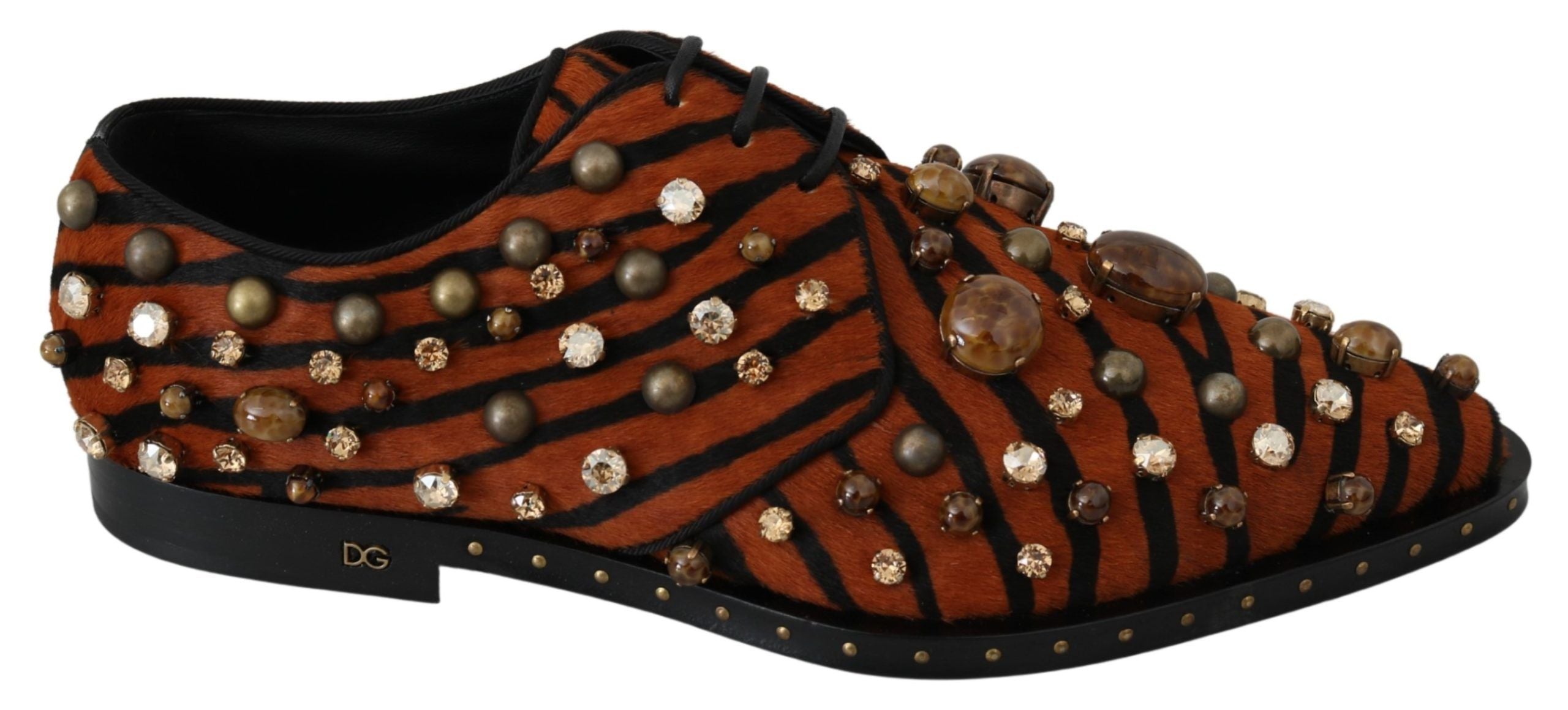 Dolce & Gabbana Orange Pony Hair Crystal Dress Broque Shoes Dolce & Gabbana