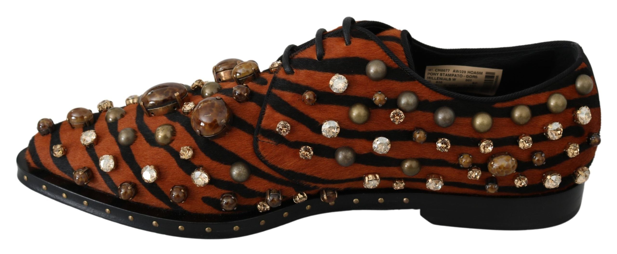 Dolce & Gabbana Orange Pony Hair Crystal Dress Broque Shoes Dolce & Gabbana