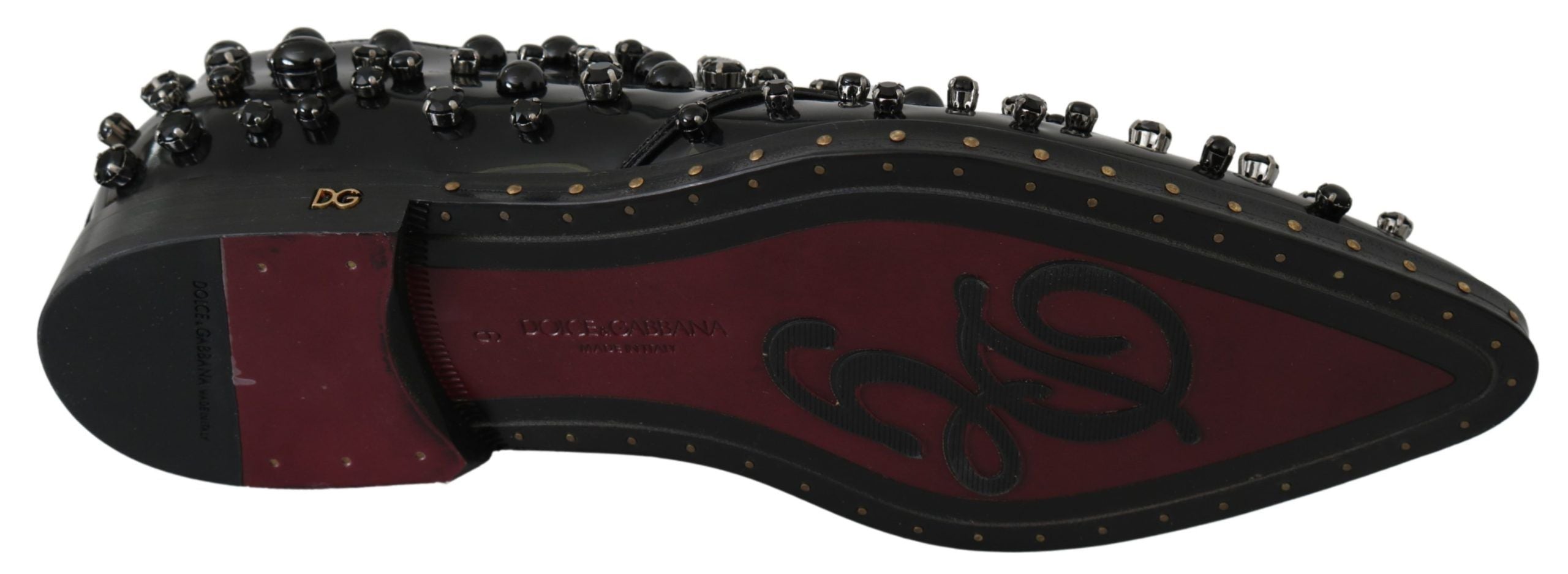 Dolce & Gabbana Black Leather Crystals Dress Broque Shoes Dolce & Gabbana