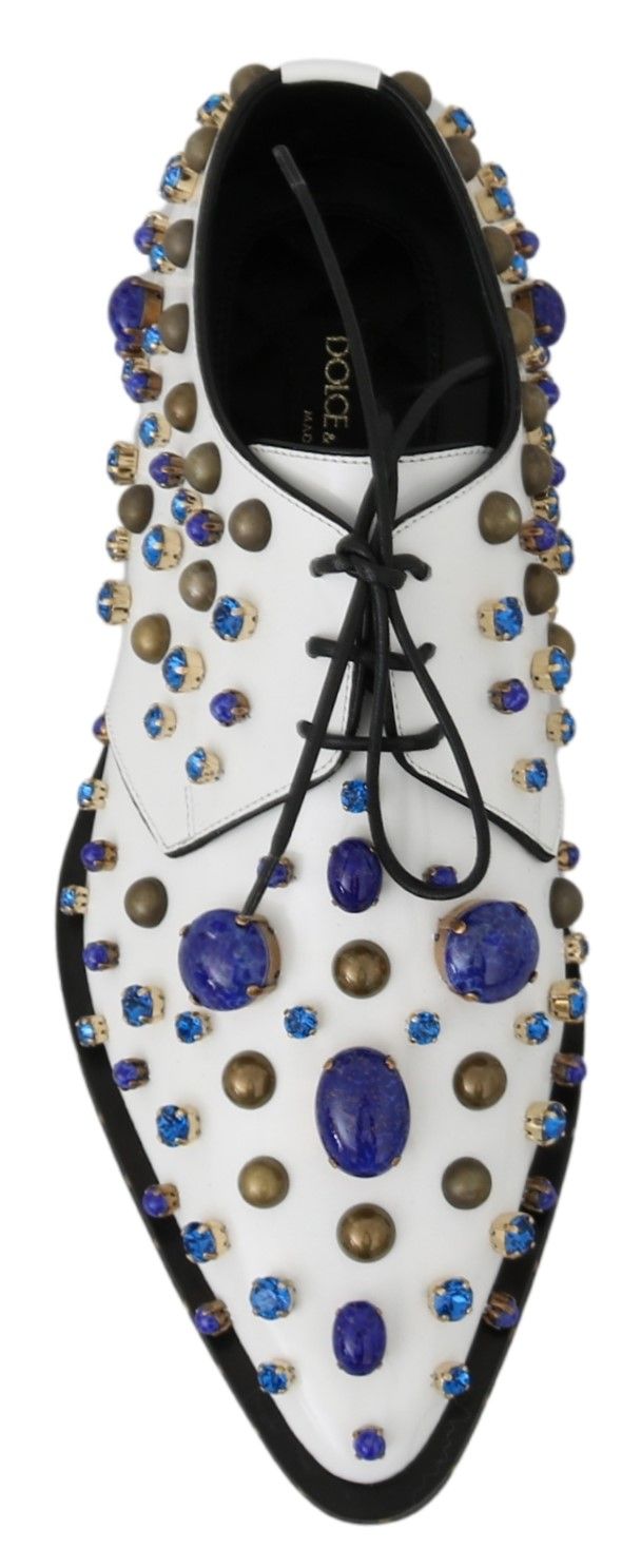 Dolce & Gabbana White Leather Crystals Dress Broque Shoes Dolce & Gabbana