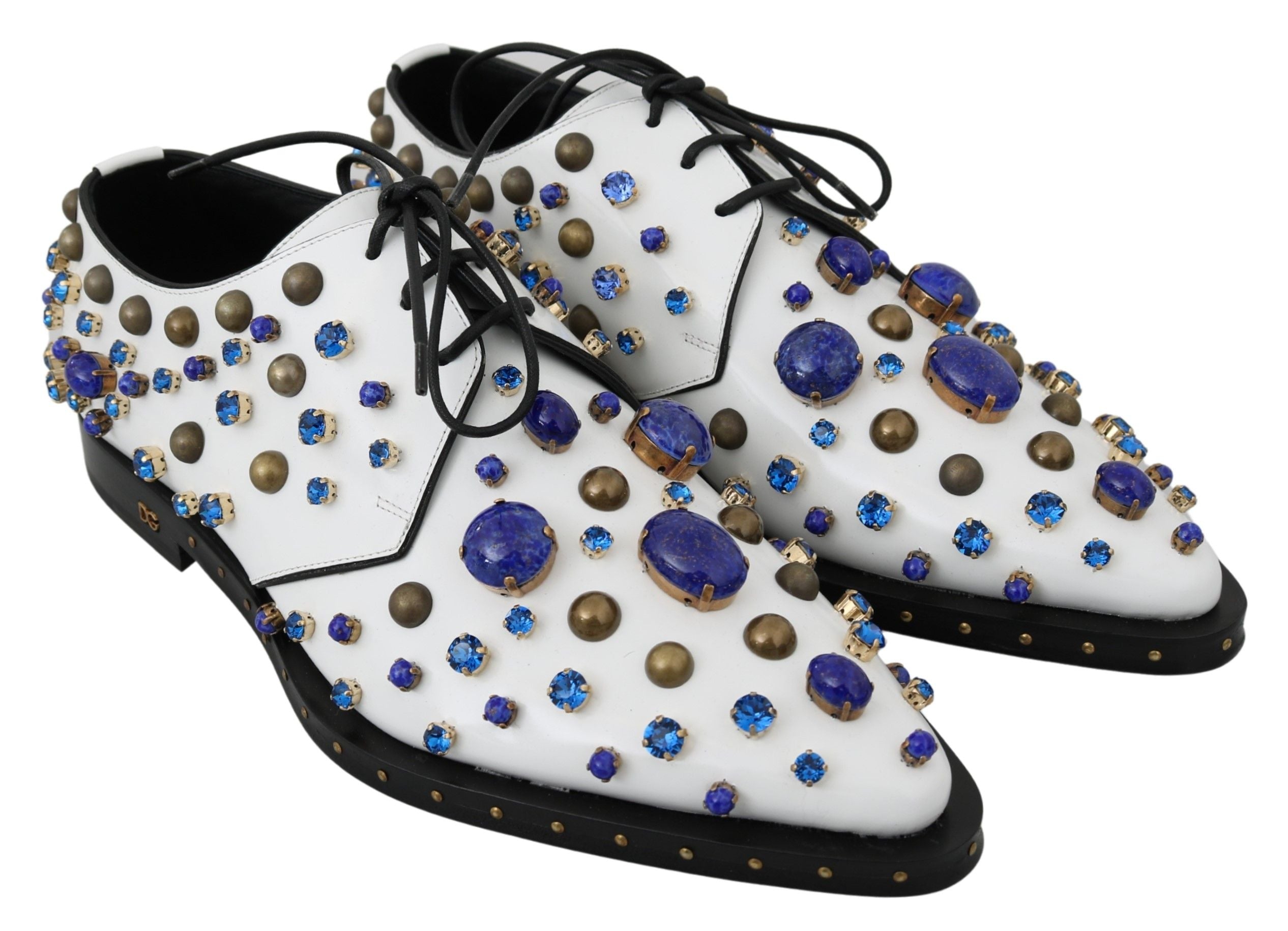 Dolce & Gabbana White Leather Crystals Dress Broque Shoes Dolce & Gabbana