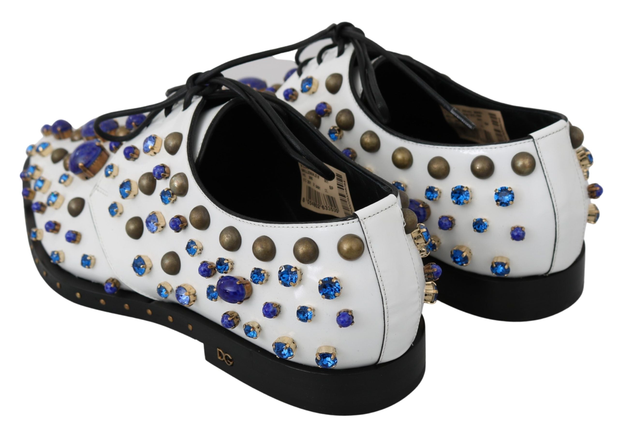 Dolce & Gabbana White Leather Crystals Dress Broque Shoes Dolce & Gabbana