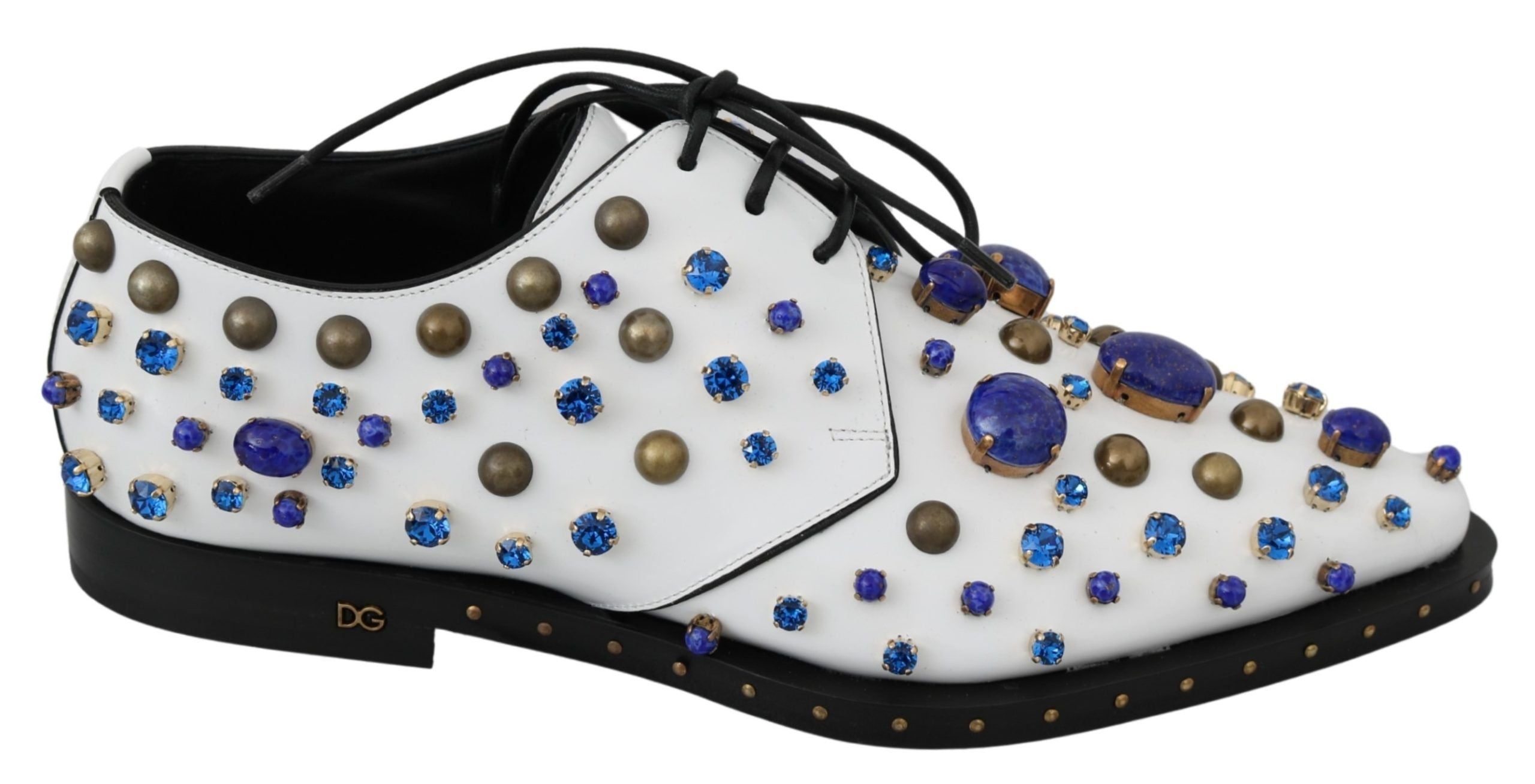 Dolce & Gabbana White Leather Crystals Dress Broque Shoes Dolce & Gabbana