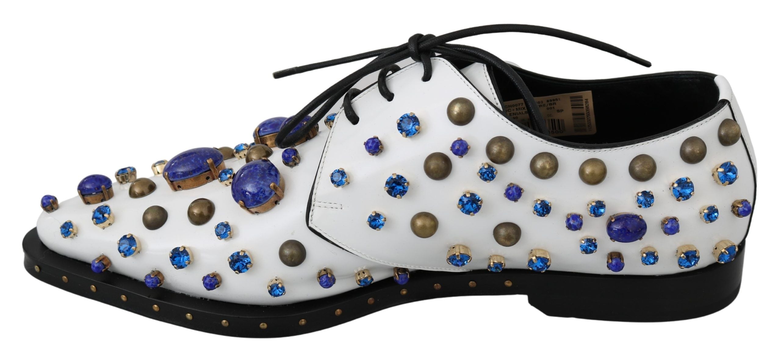 Dolce & Gabbana White Leather Crystals Dress Broque Shoes Dolce & Gabbana