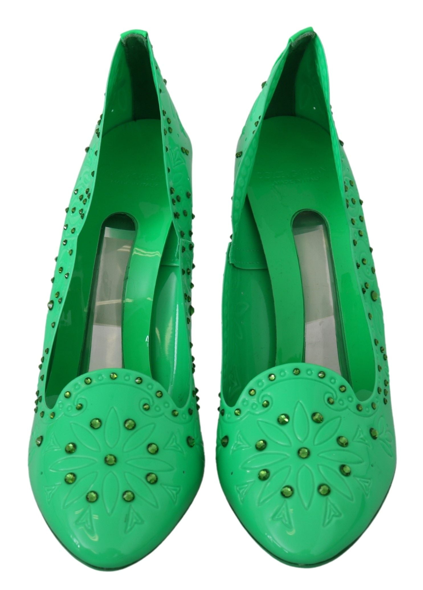 Dolce & Gabbana Green Crystal Floral Heels CINDERELLA Shoes Dolce & Gabbana
