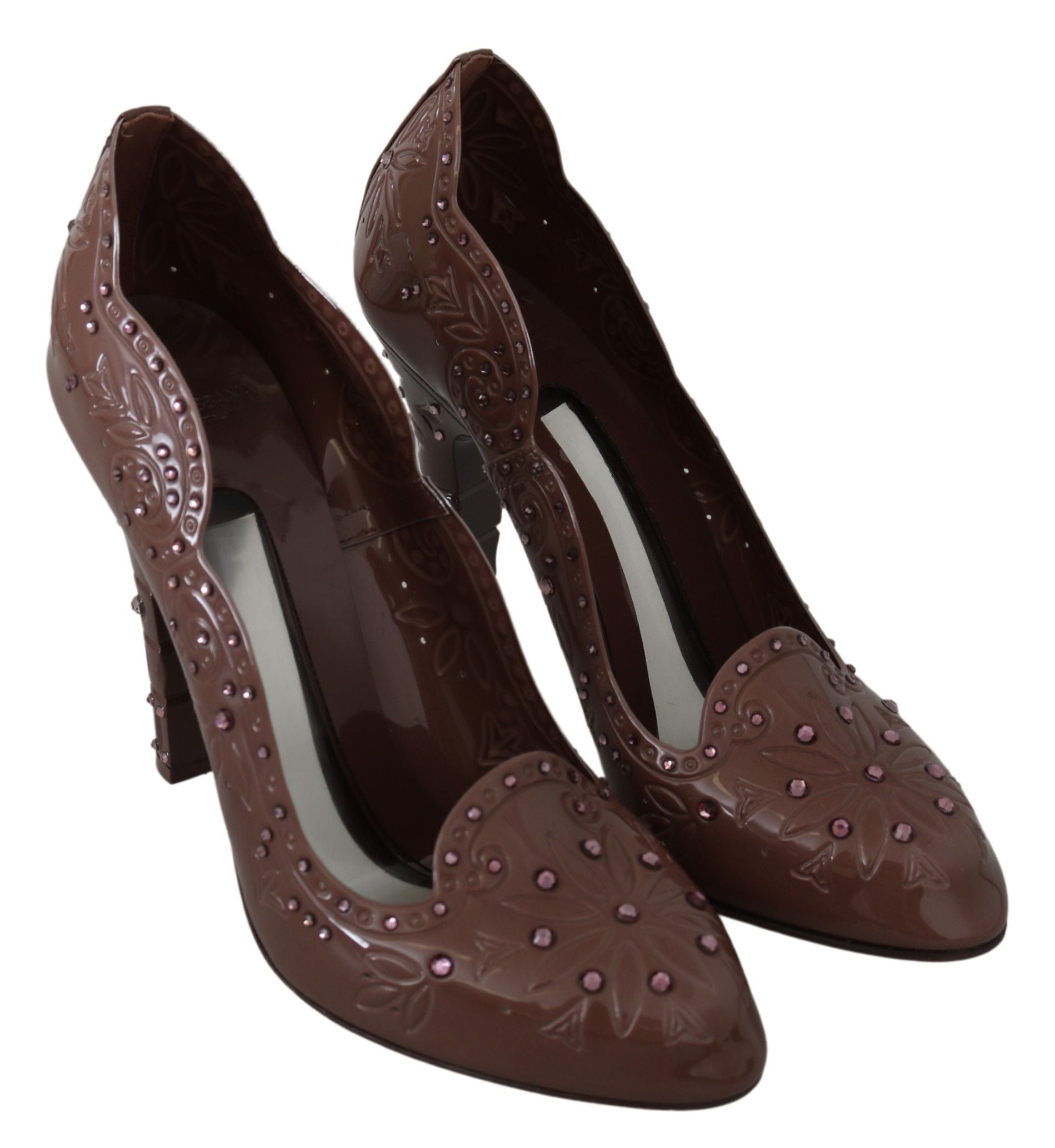 Dolce & Gabbana Brown Floral Crystal Heels CINDERELLA Shoes Dolce & Gabbana