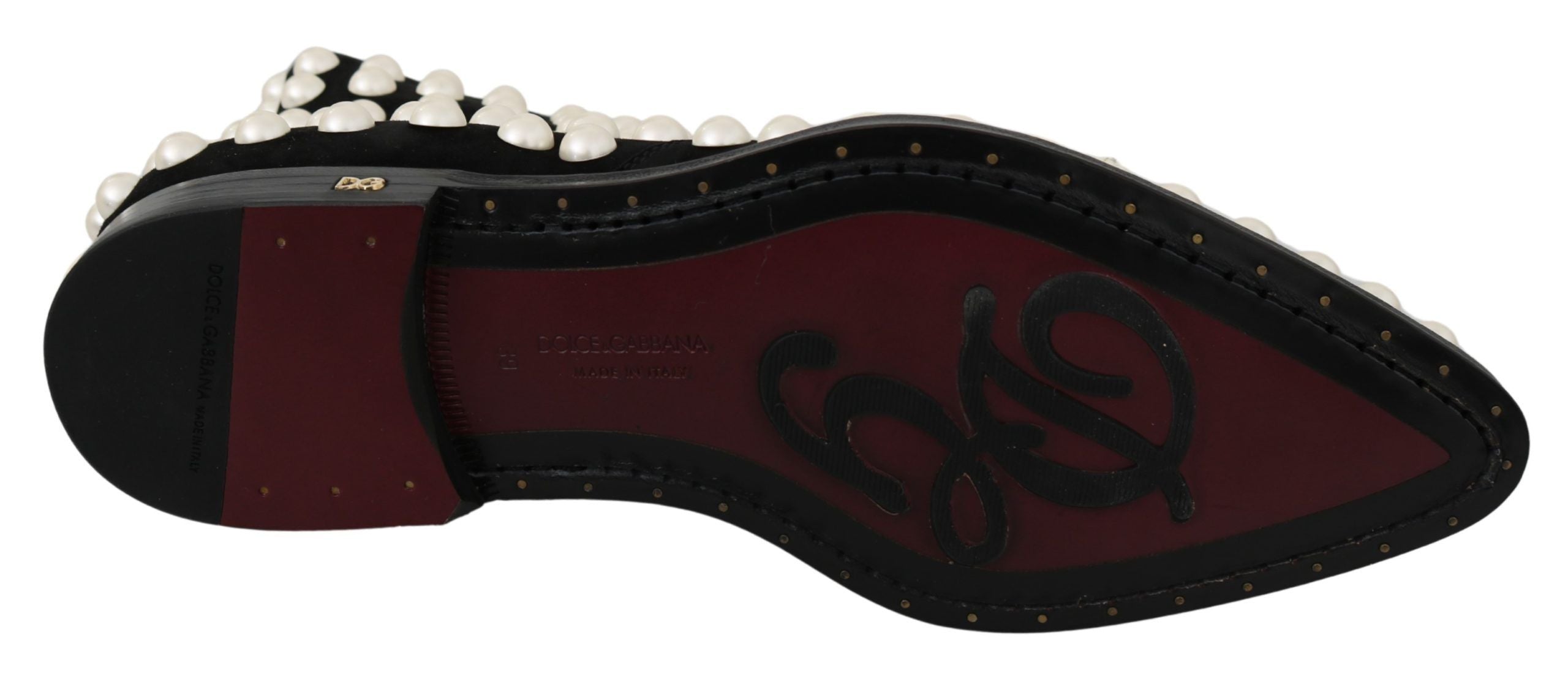 Dolce & Gabbana Black Suede Pearl Studs Boots Shoes Dolce & Gabbana