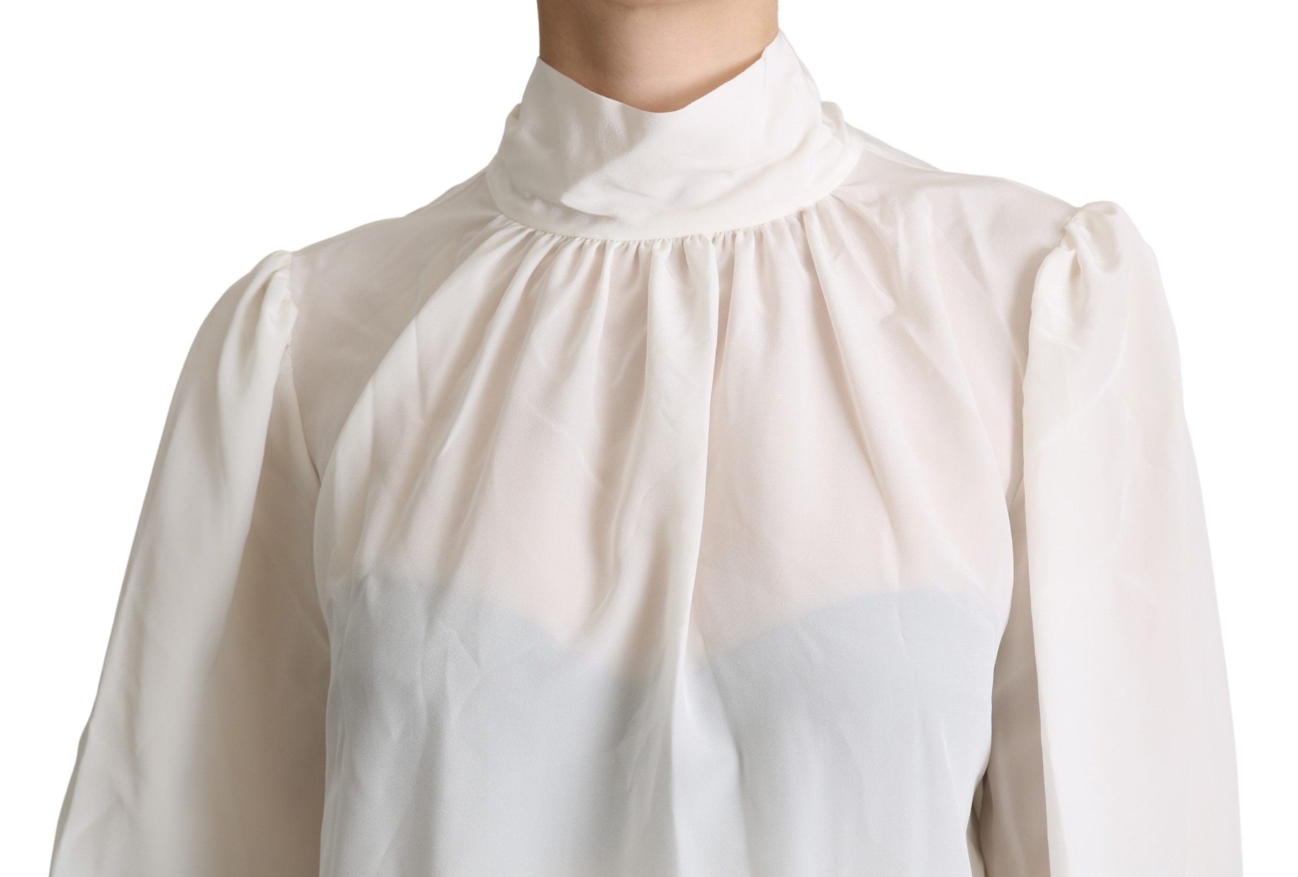 Dolce & Gabbana White Silk Pussy Bow Long Sleeved Top Blouse Dolce & Gabbana