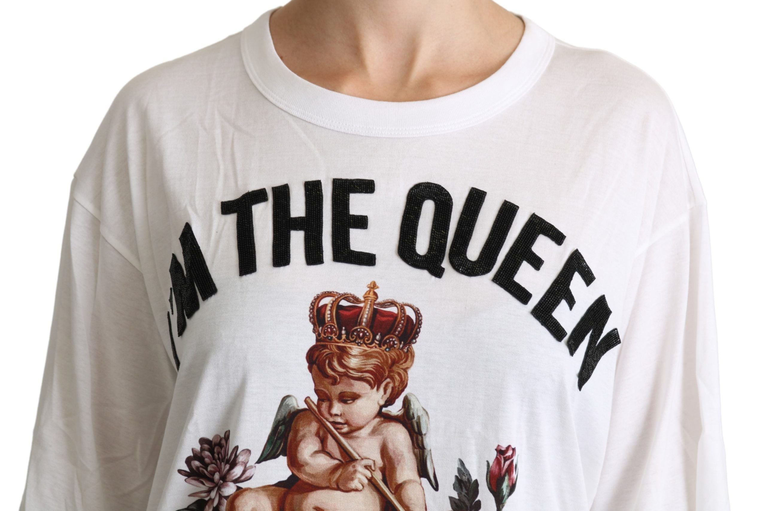 Dolce & Gabbana White Angel Print Cotton Round Neck Shirt Tops Dolce & Gabbana