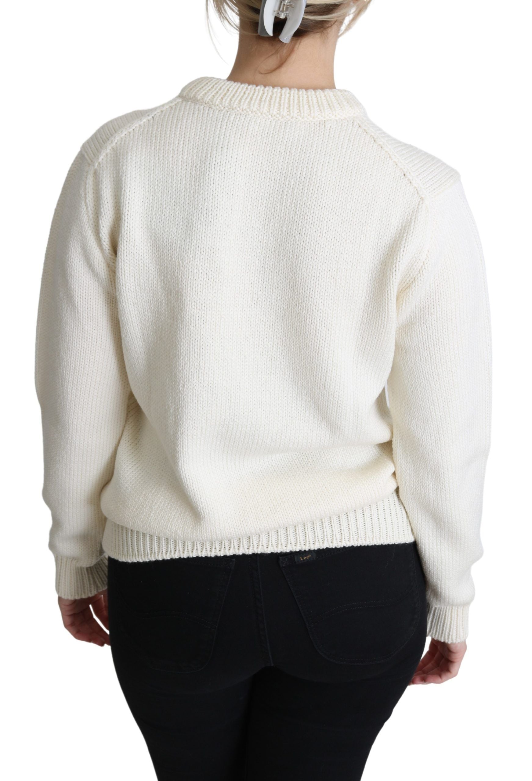 Dolce & Gabbana White Floral Wool Pullover Sunflower Sweater Dolce & Gabbana