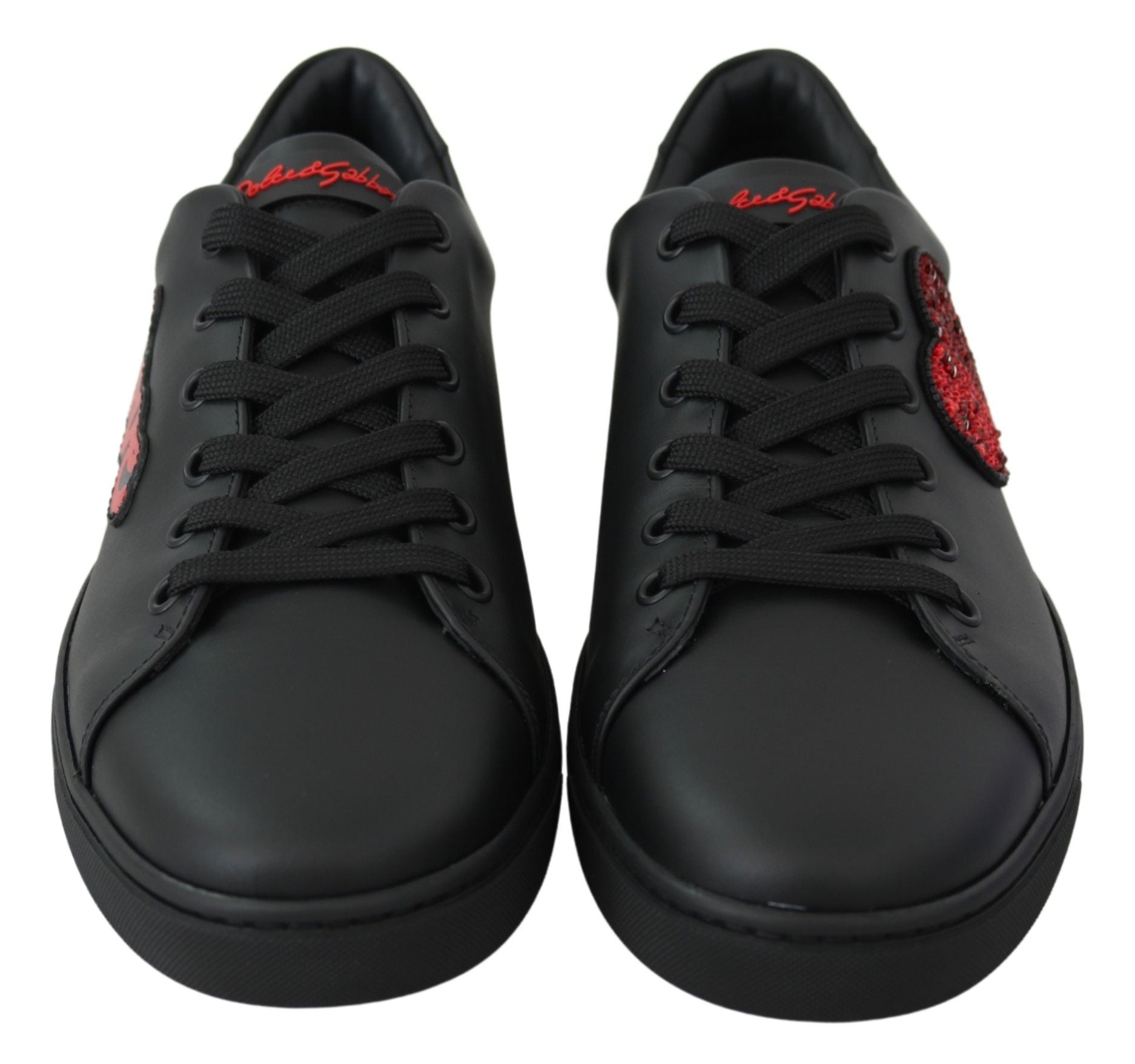 Dolce & Gabbana Black Leather Love Heart Sneakers Womens Shoes Dolce & Gabbana
