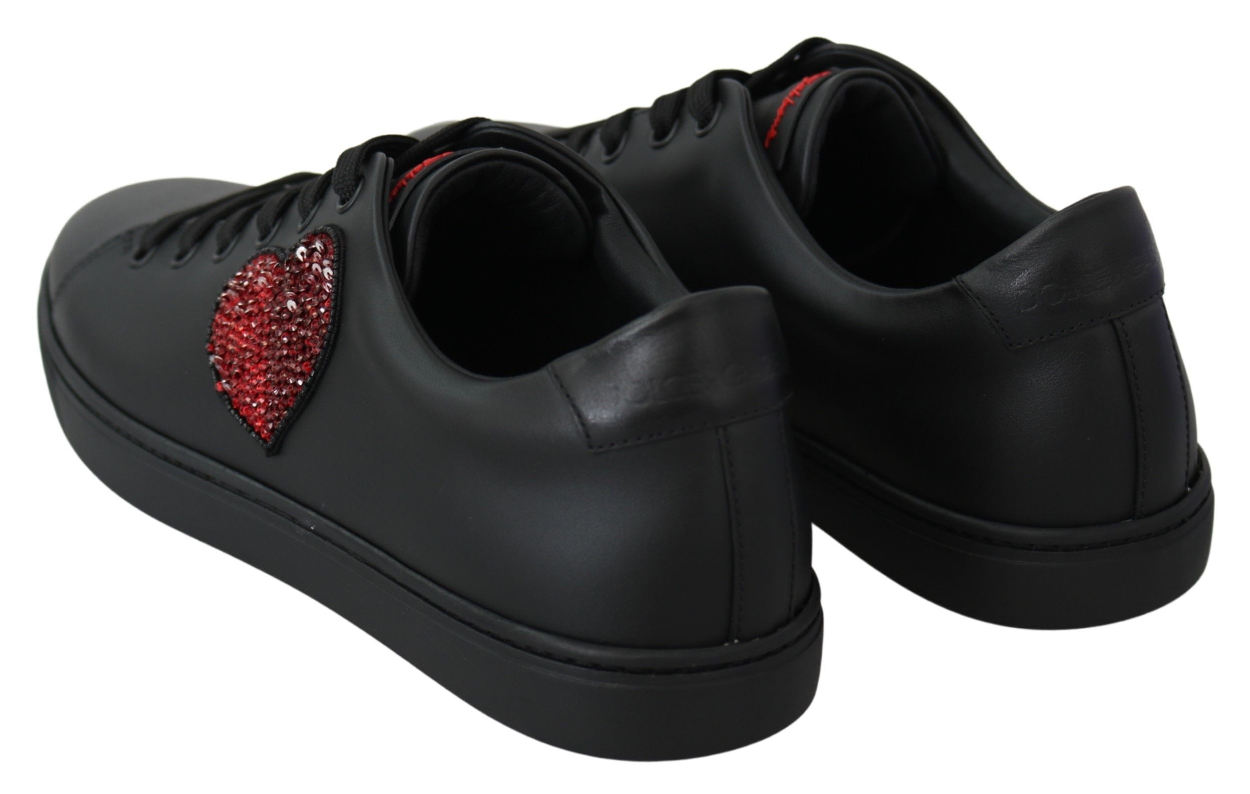 Dolce & Gabbana Black Leather Love Heart Sneakers Womens Shoes Dolce & Gabbana