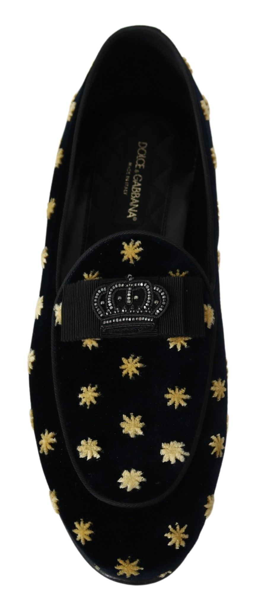 Dolce & Gabbana Blue Velvet Crown Slippers Loafers Shoes Dolce & Gabbana